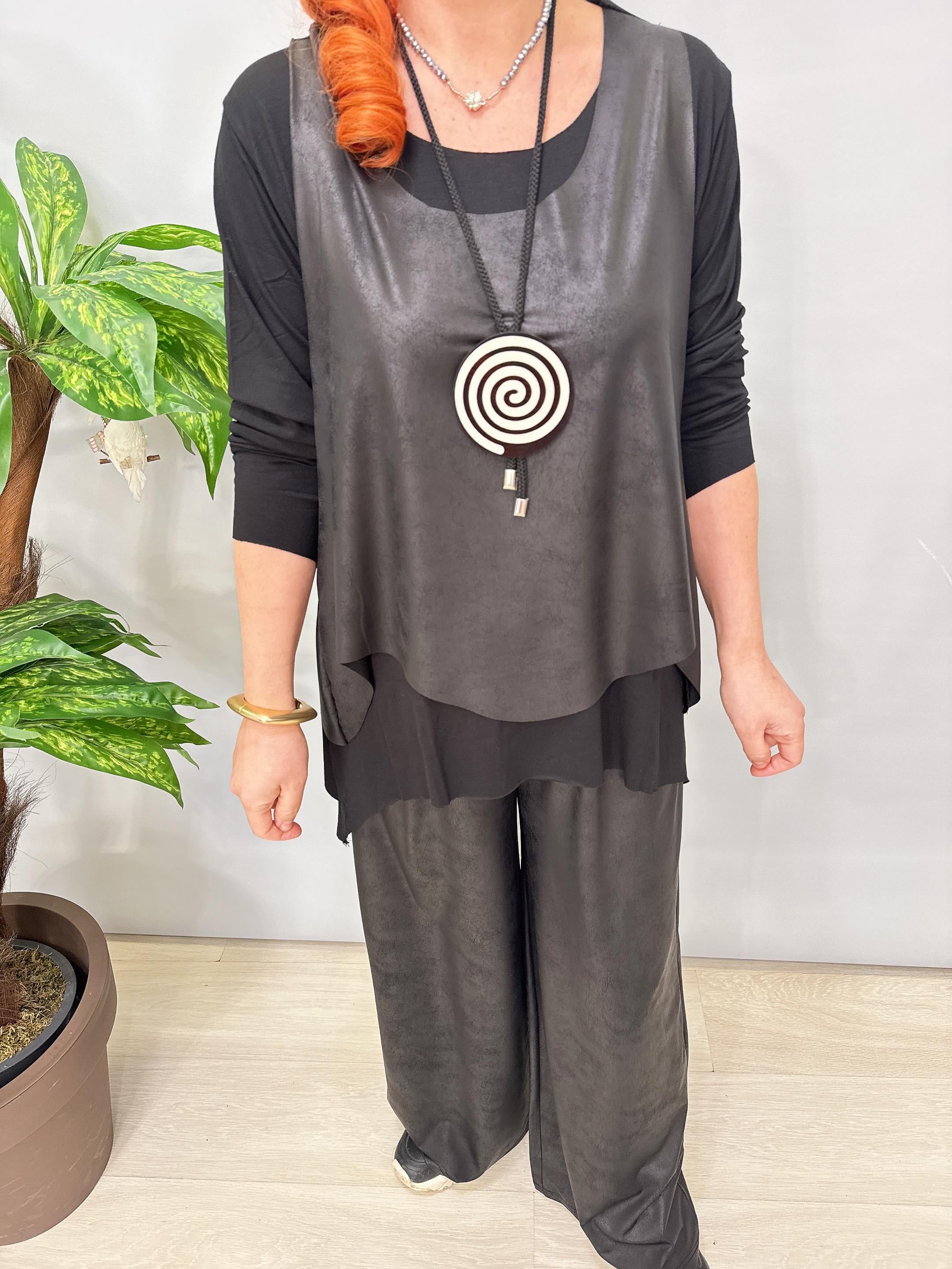 2660 Deri Yelek Basic Ve Kolye Dahil Siyah