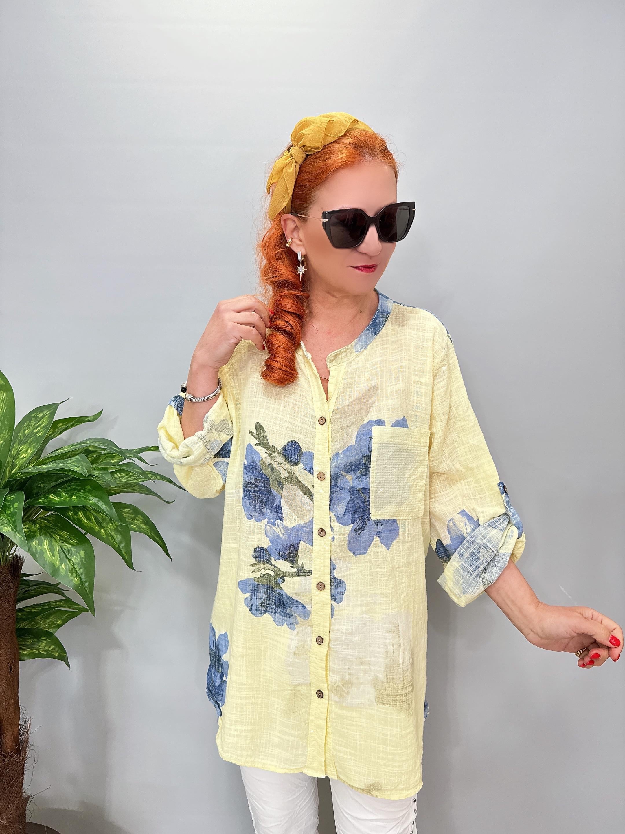 2690 Italyan Payet Detay Pamuklu Gömlek/Ceket Sarı