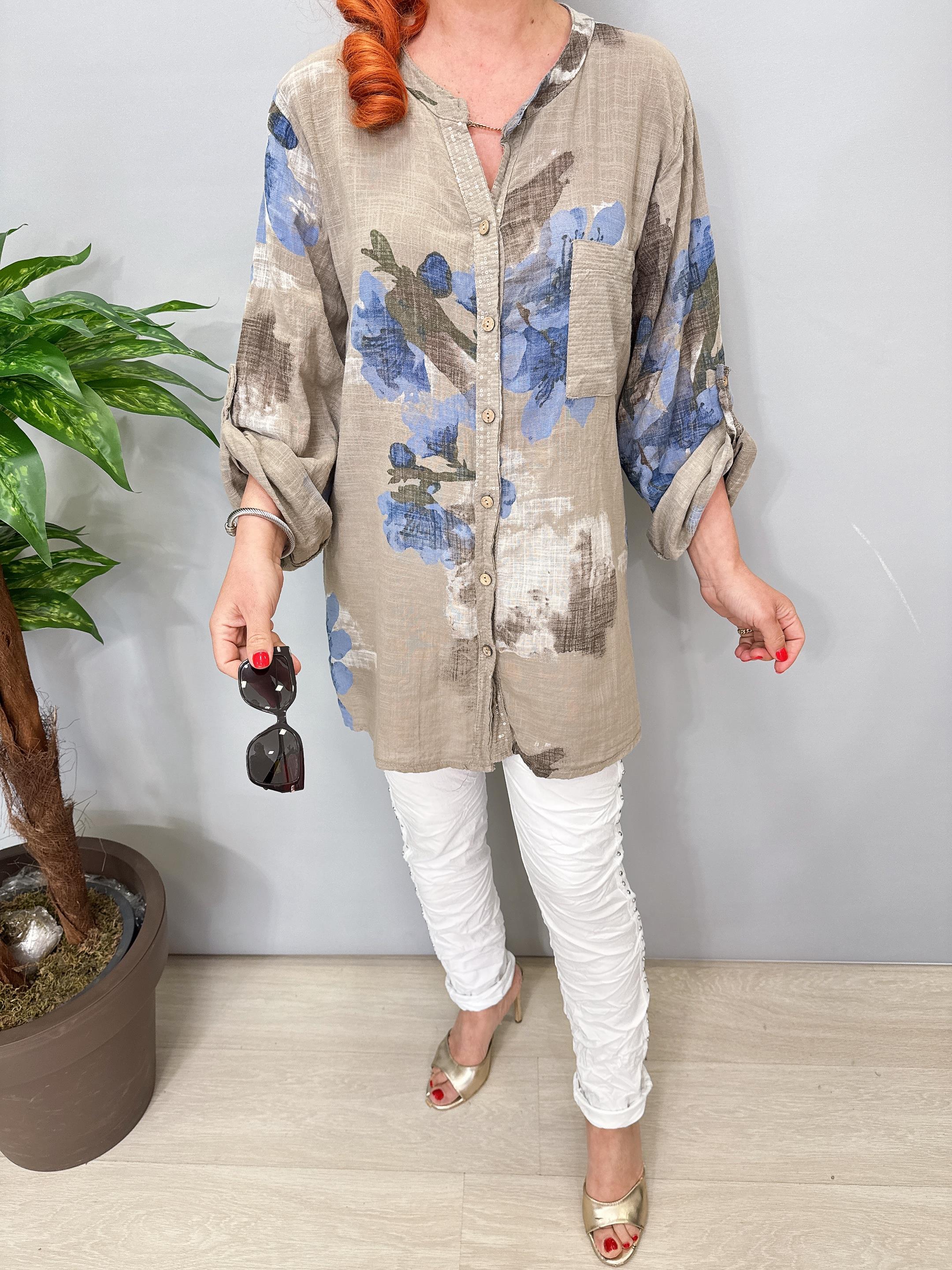 2690Italyan Payet Detay Pamuklu Gömlek/Ceket Vizon