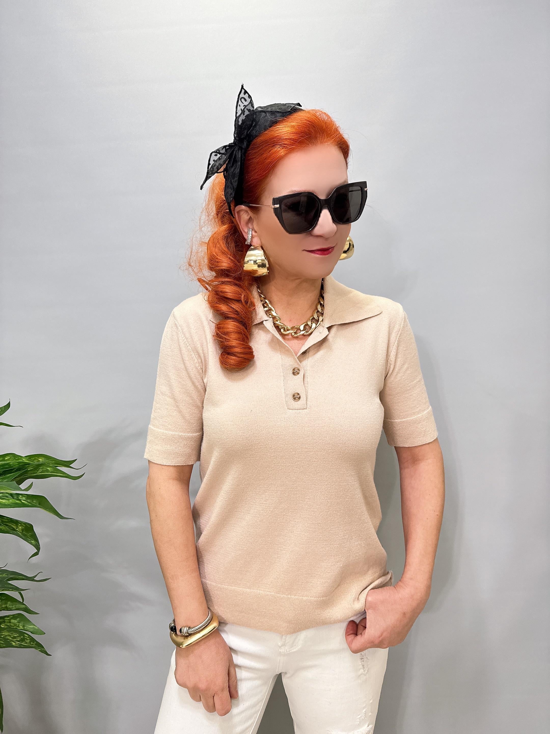 2874 Polo Yaka Triko Bluz Taş