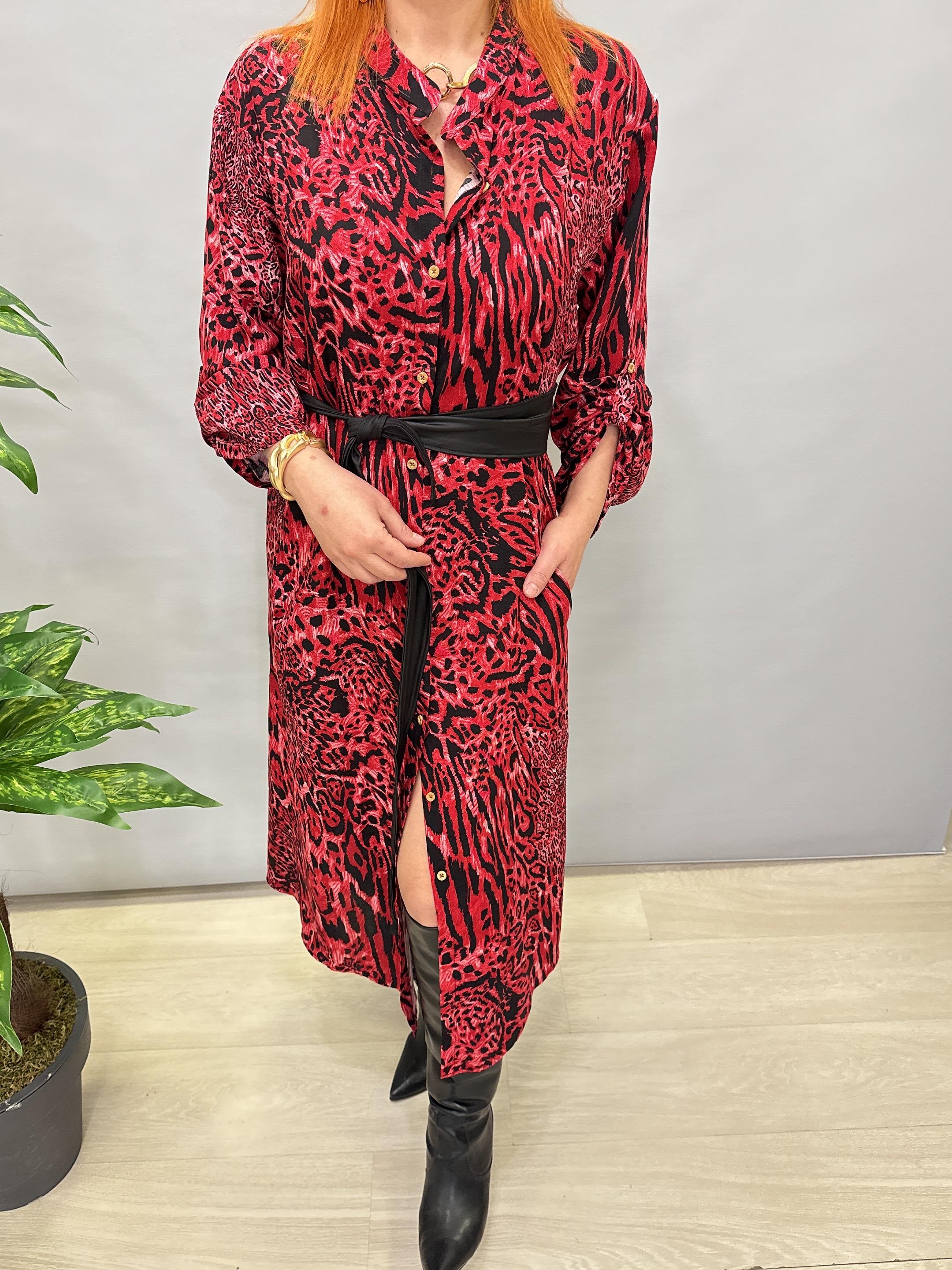 MNS 3005 PAMUKLU VİSKON GÖMLEK ELBİSE KIRMIZI (KEMER DAHİL DEĞİLİDİR.)