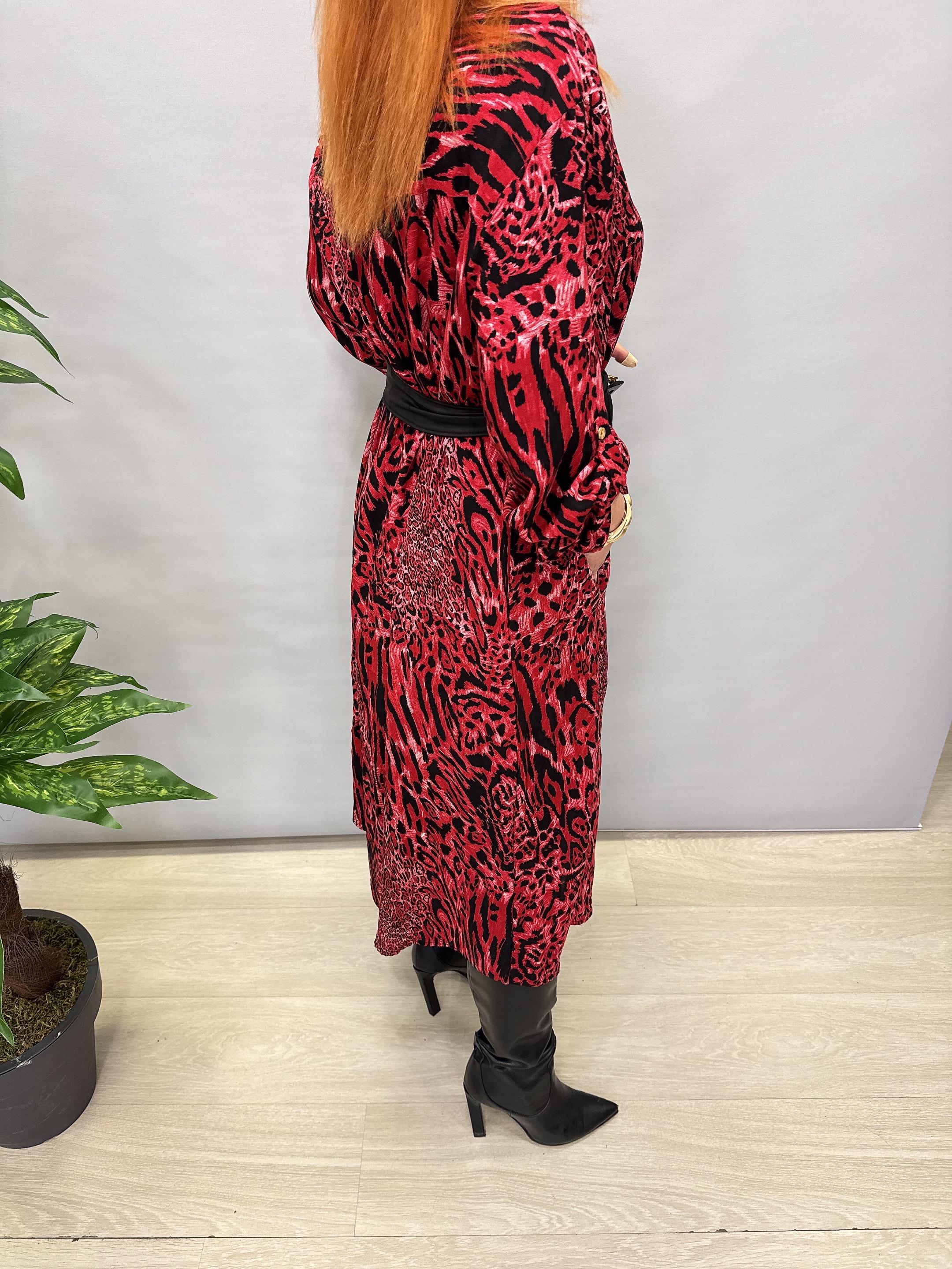 MNS 3005 PAMUKLU VİSKON GÖMLEK ELBİSE KIRMIZI (KEMER DAHİL DEĞİLİDİR.)