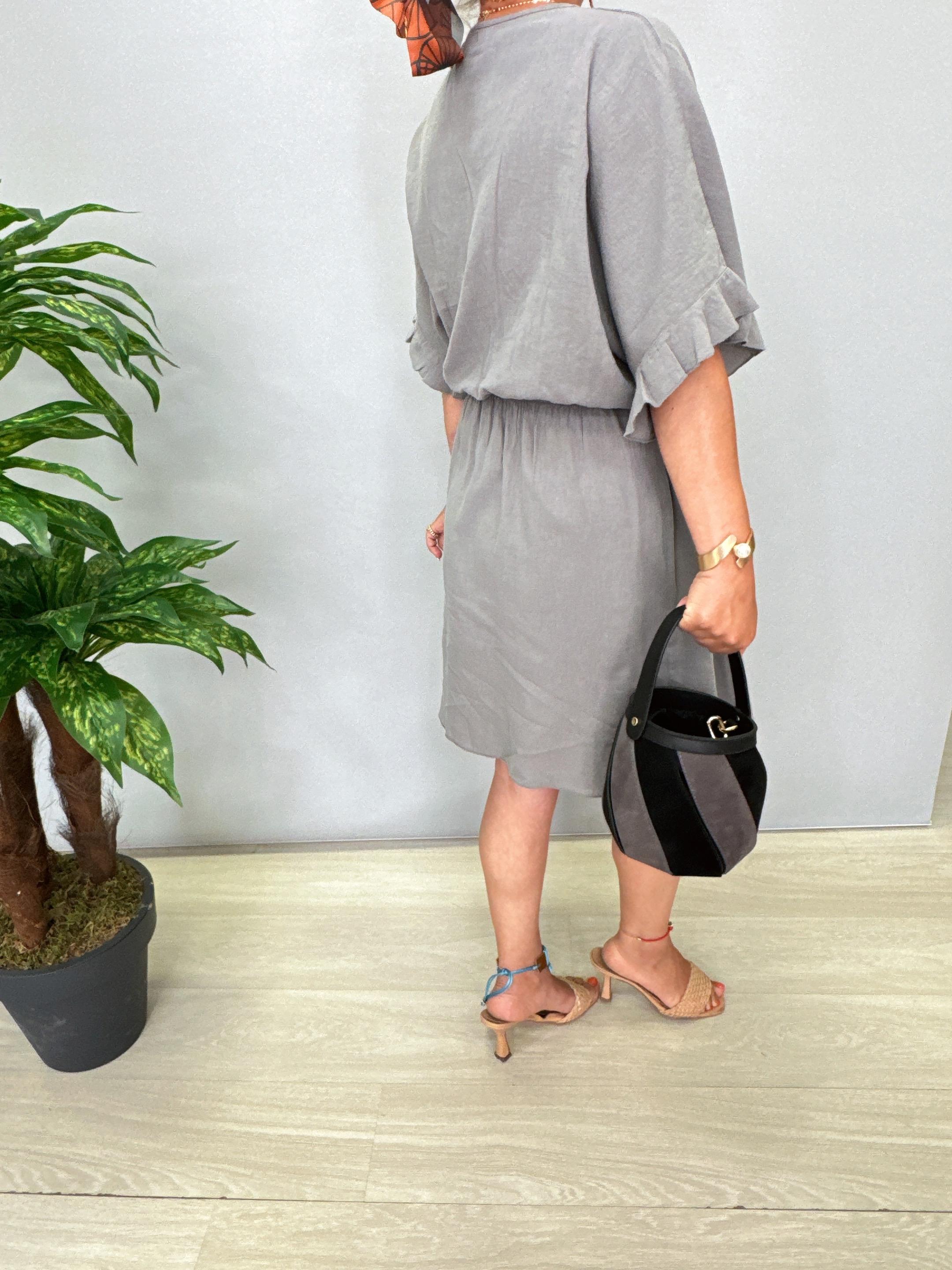 3014 Pamuklu Kruvaze Elbise Gri