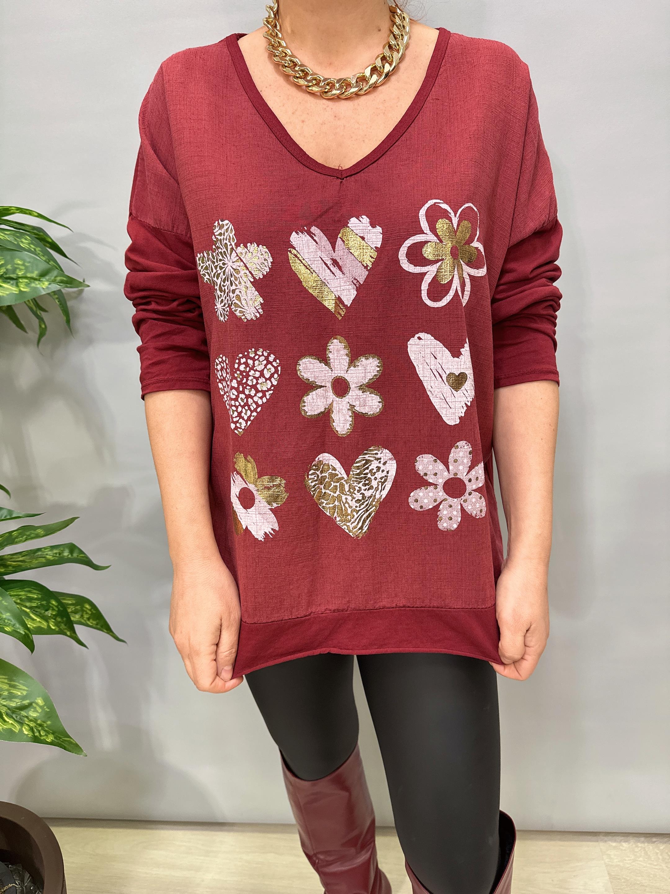 3021 Italyan Pamuklu Bluz Bordo