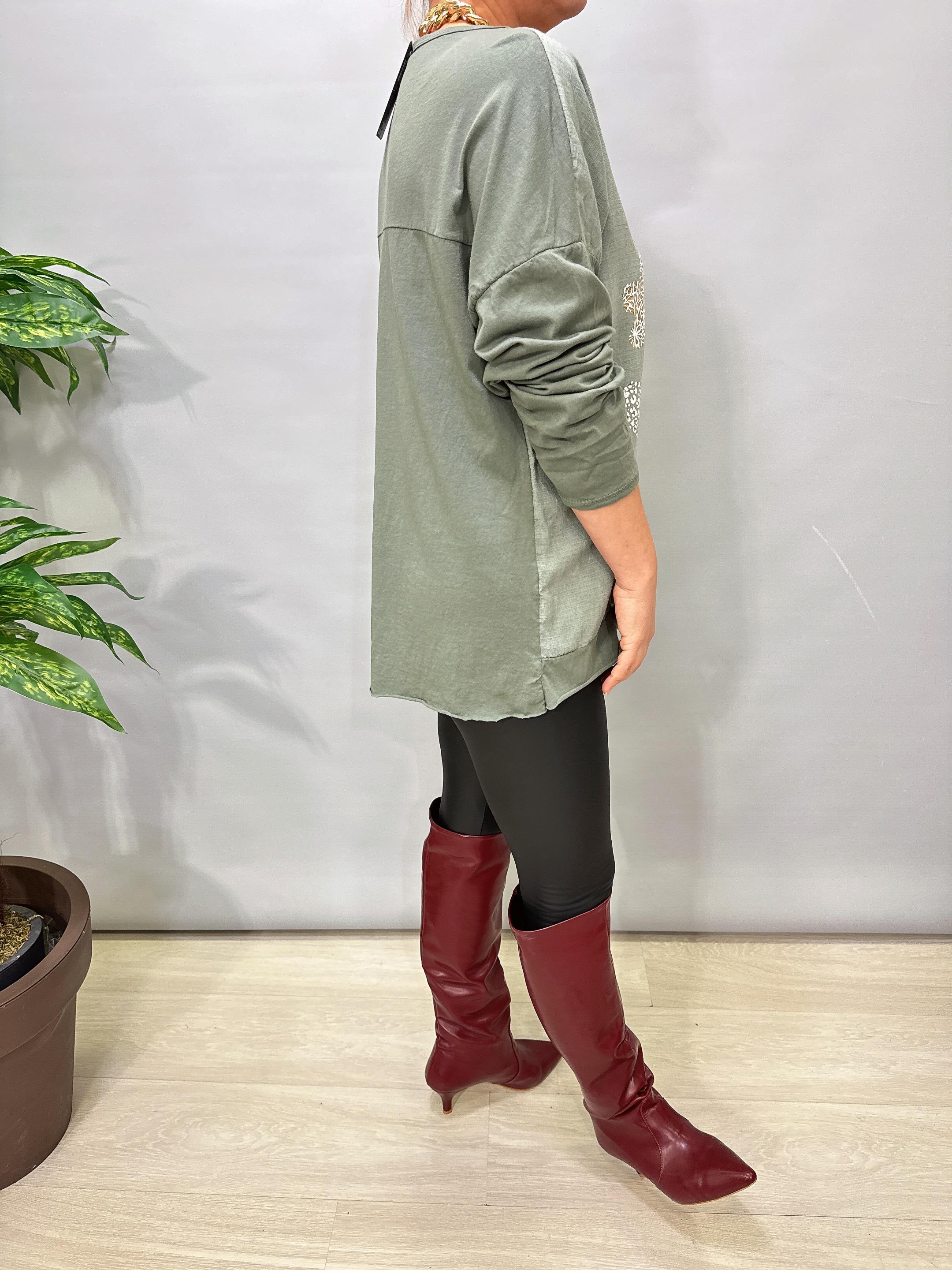 3021 Italyan Pamuklu Bluz Haki