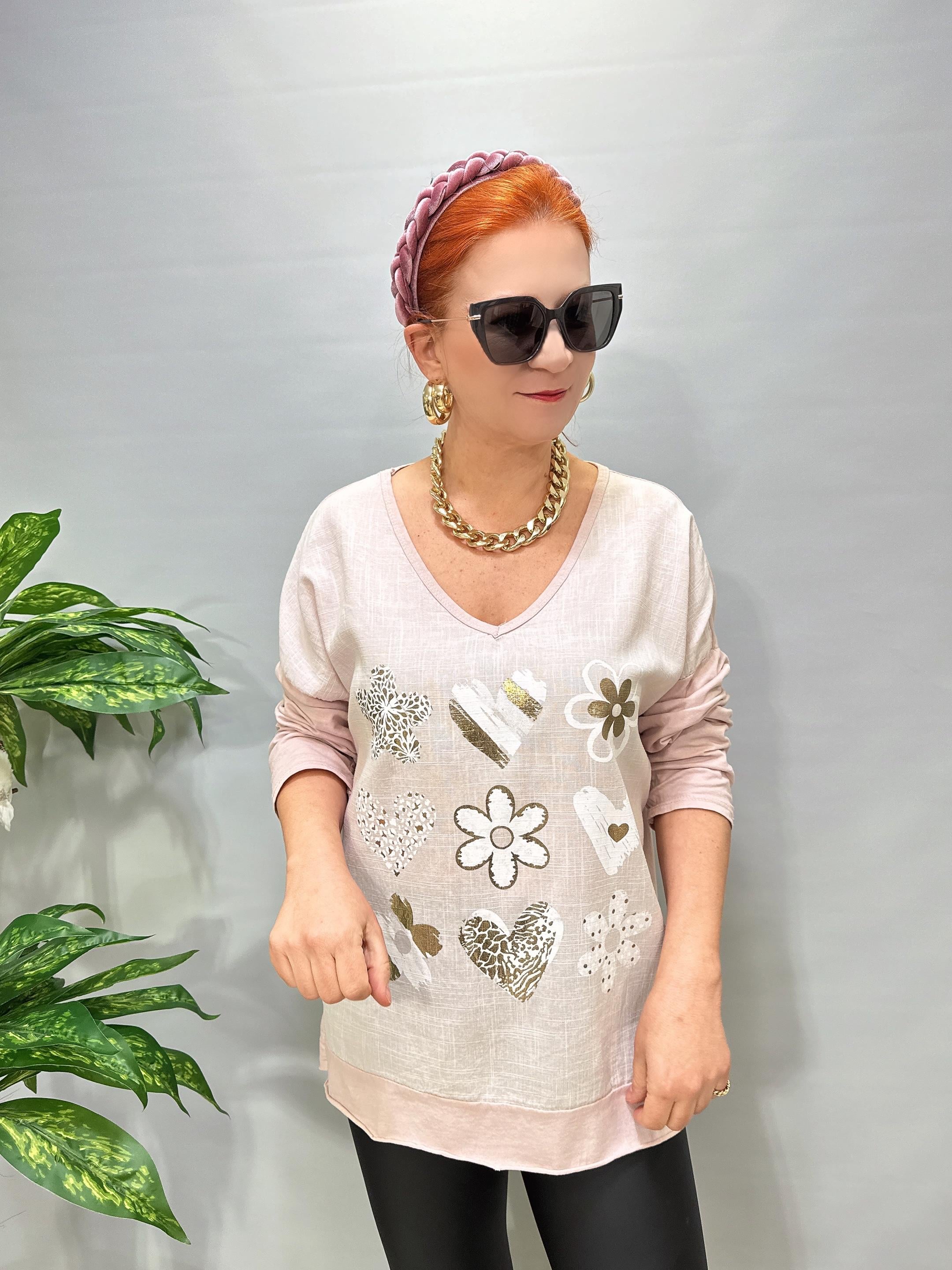 3021 Italyan Pamuklu Bluz Pudra 