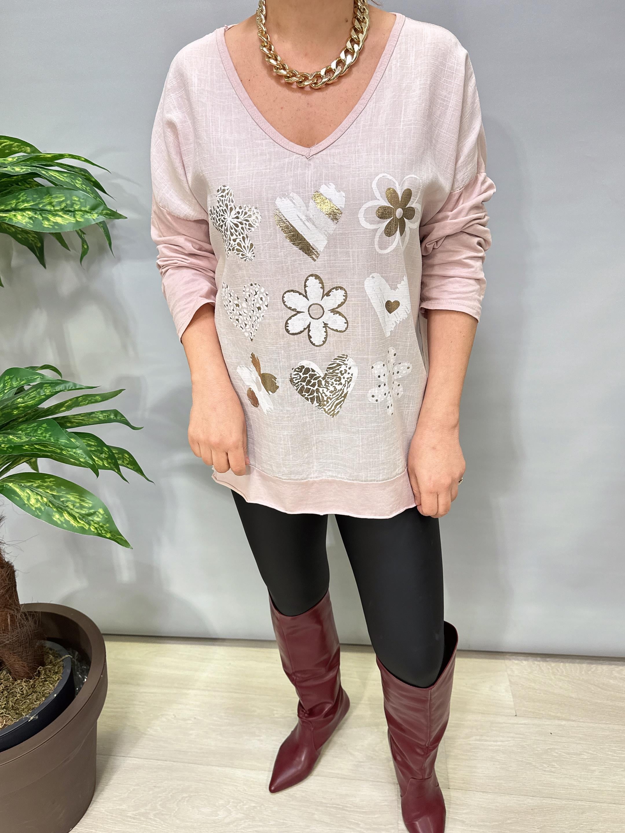 3021 Italyan Pamuklu Bluz Pudra 