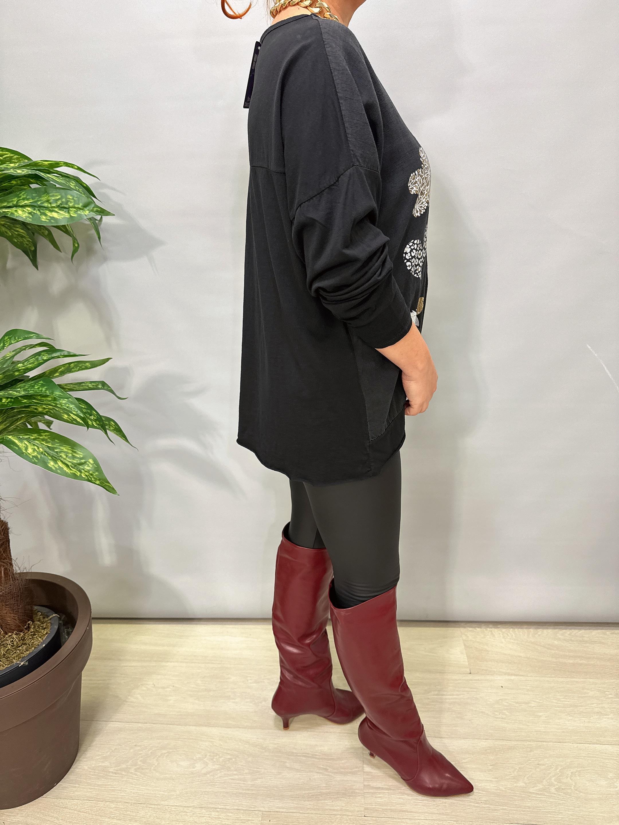 3021 Italyan Pamuklu Bluz Siyah