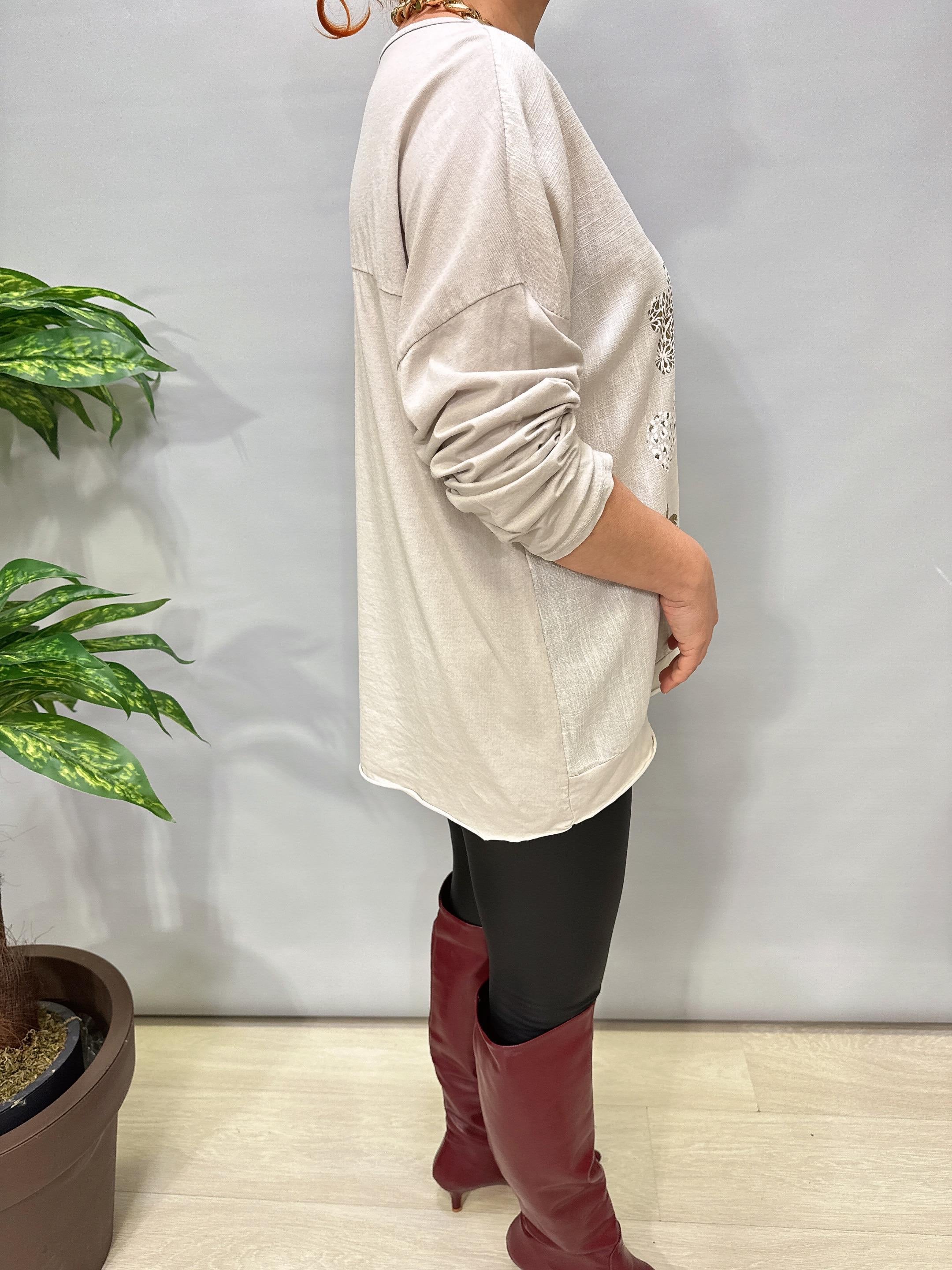 3021 Italyan Pamuklu Bluz Taş