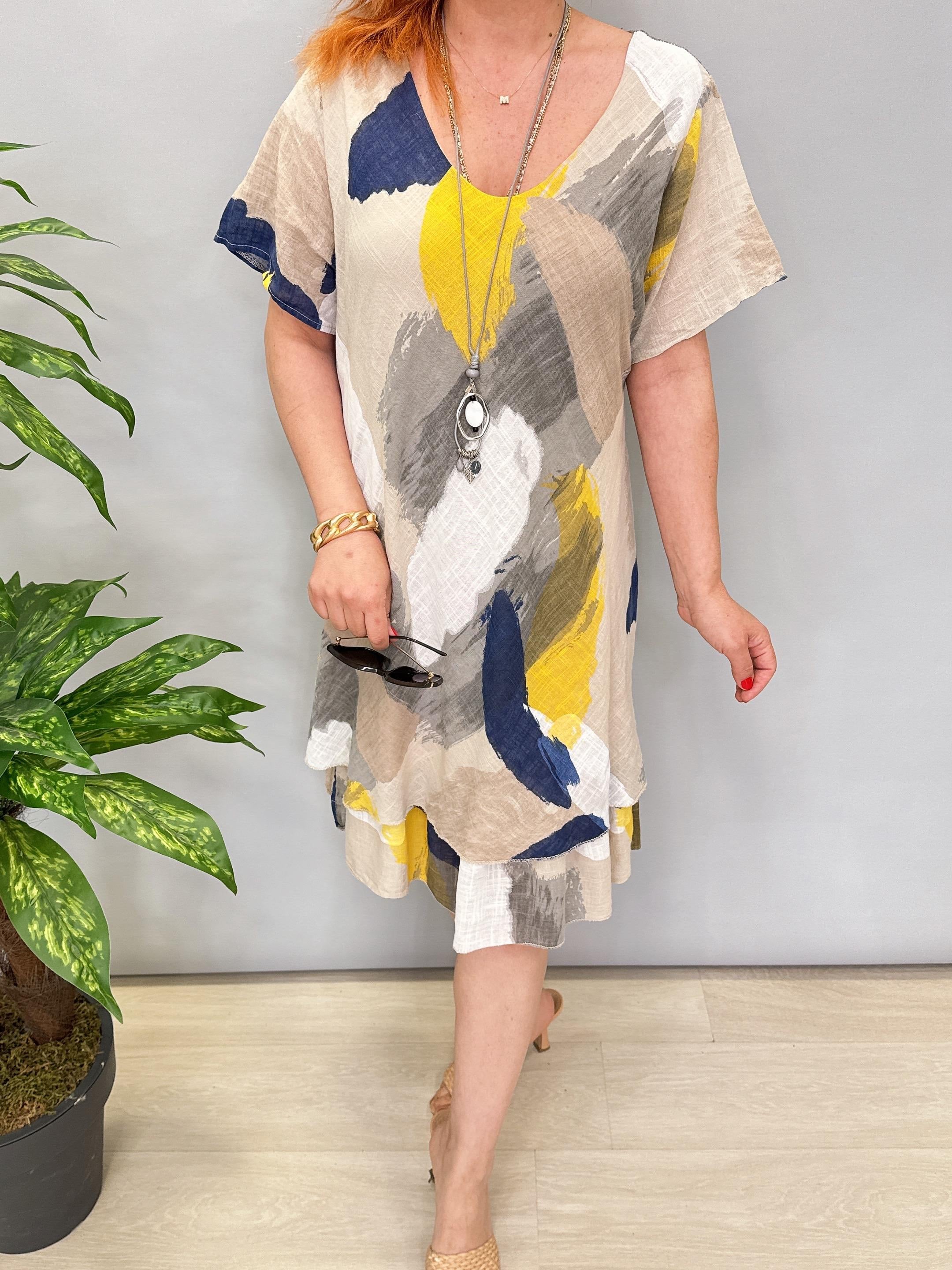 3040 İTALYAN PAMUKLU ELBİSE TAŞ