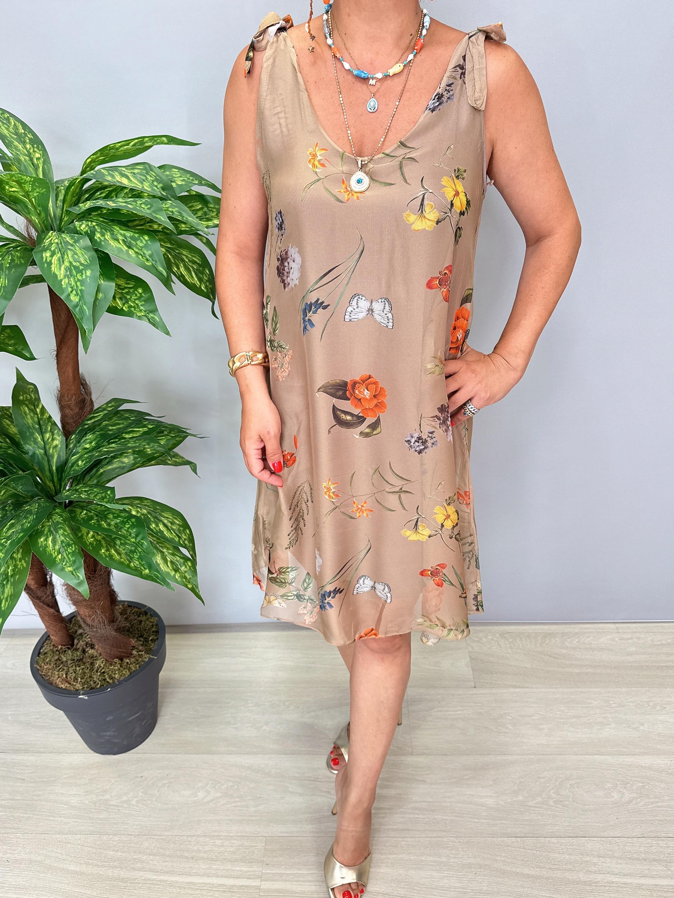 3220 Italyan İpek Elbise Vizon 