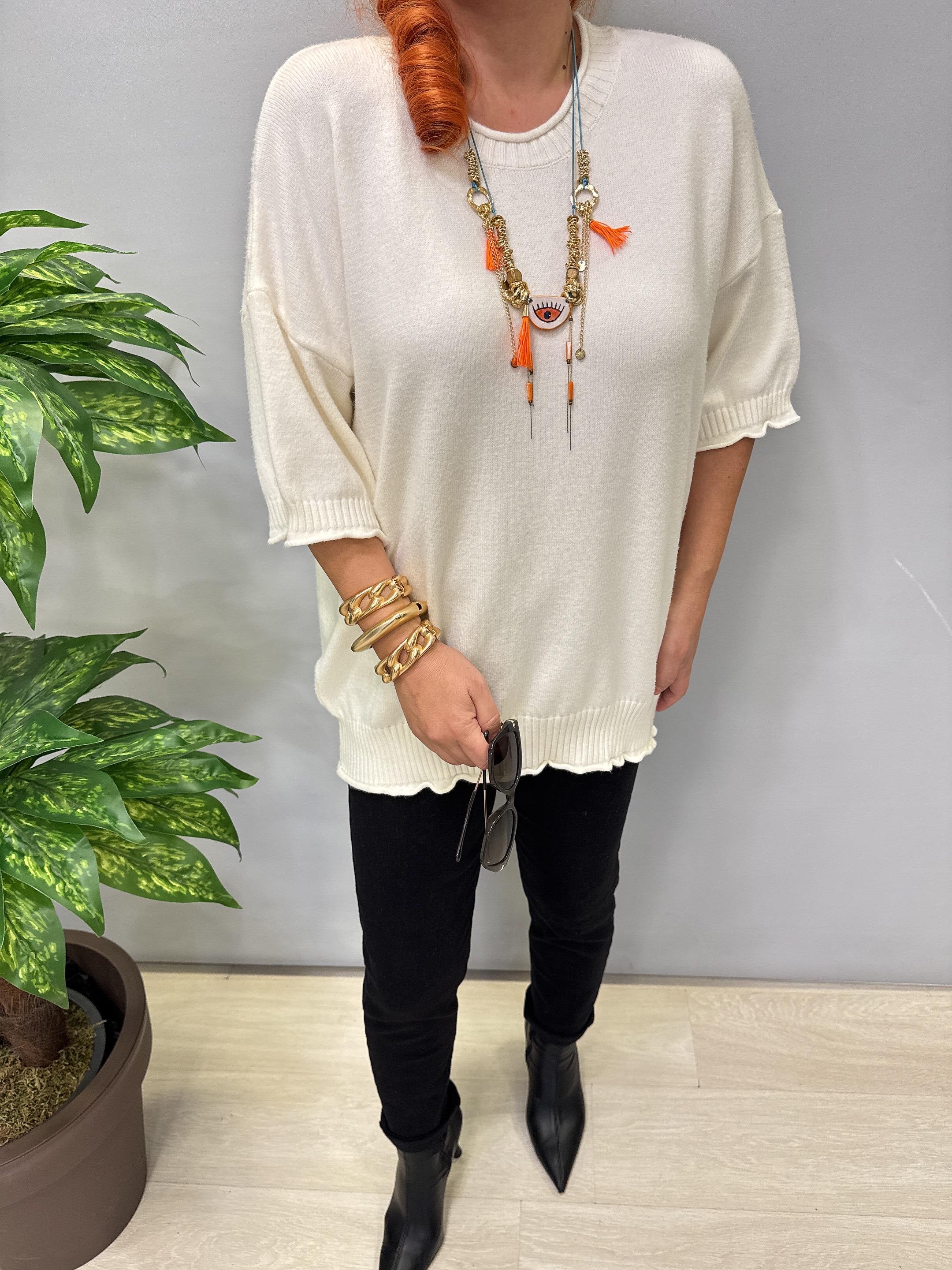 3240 Etek Ucu Volan Detay Angora Triko Ekru