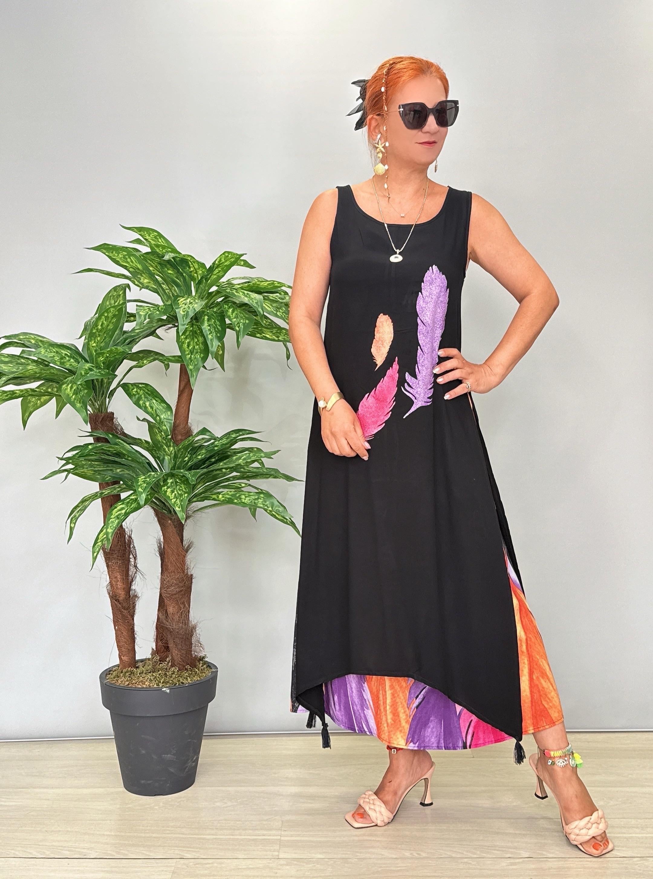 3245 Desenli Elbise Siyah