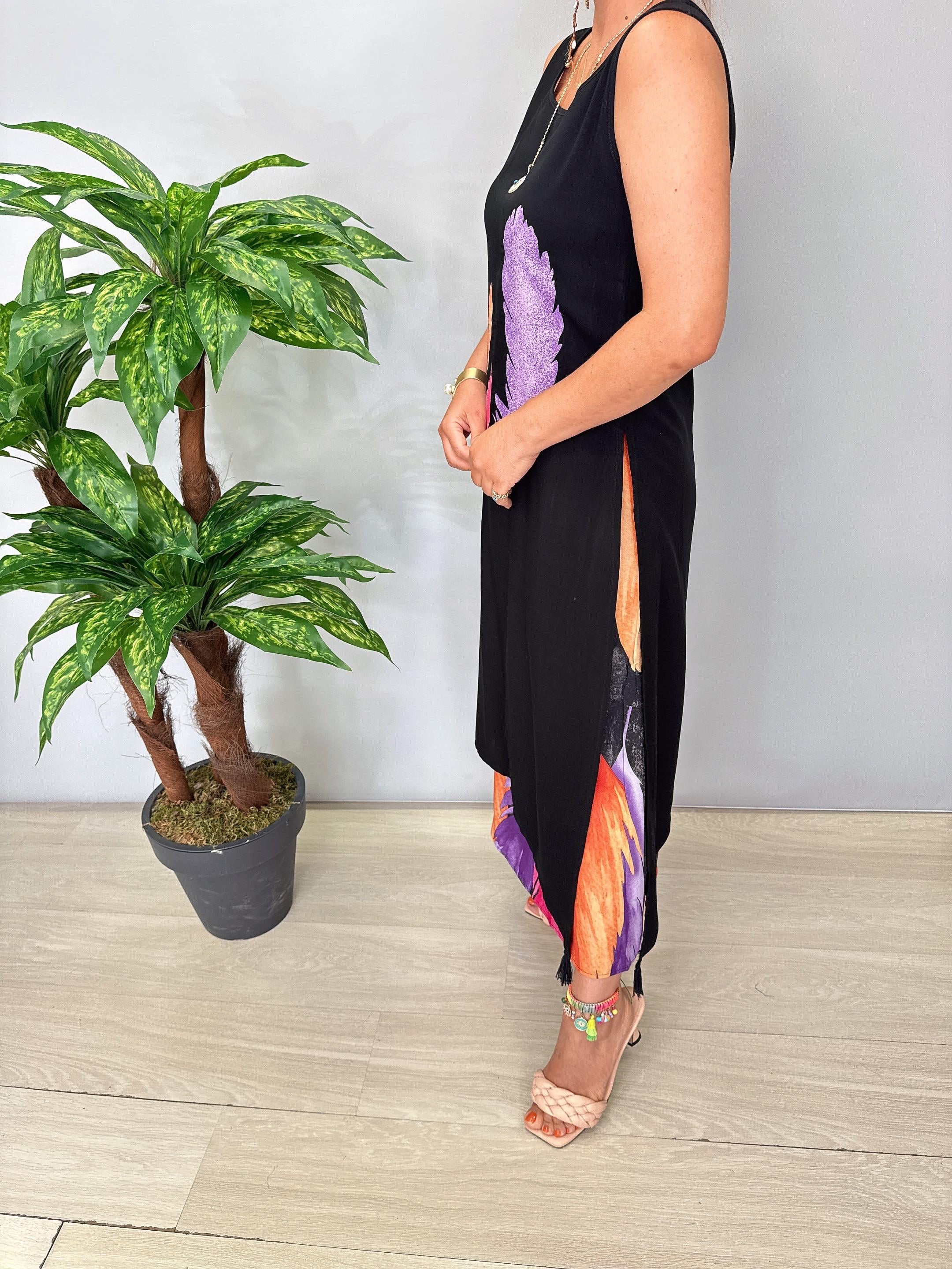 3245 Desenli Elbise Siyah