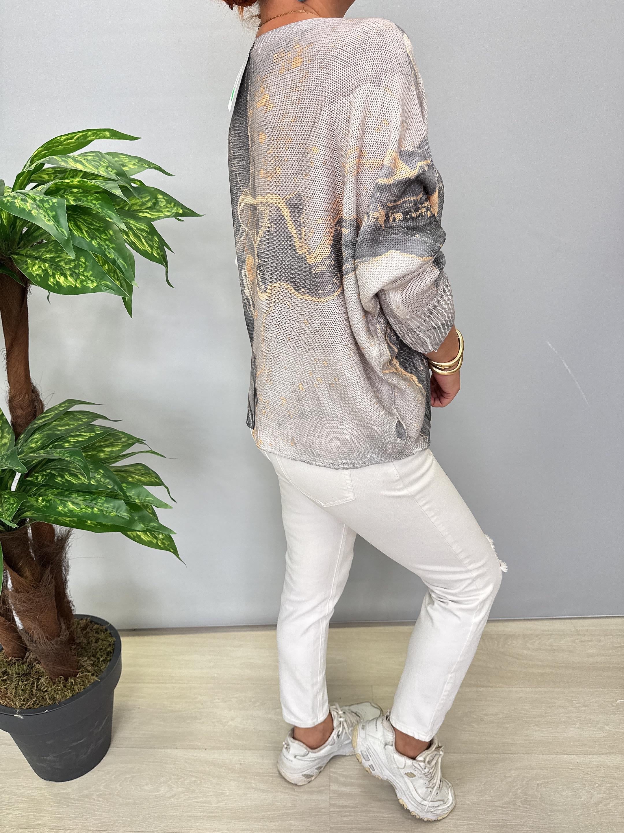 3285 Italyan V Yaka Merserize Bluz 