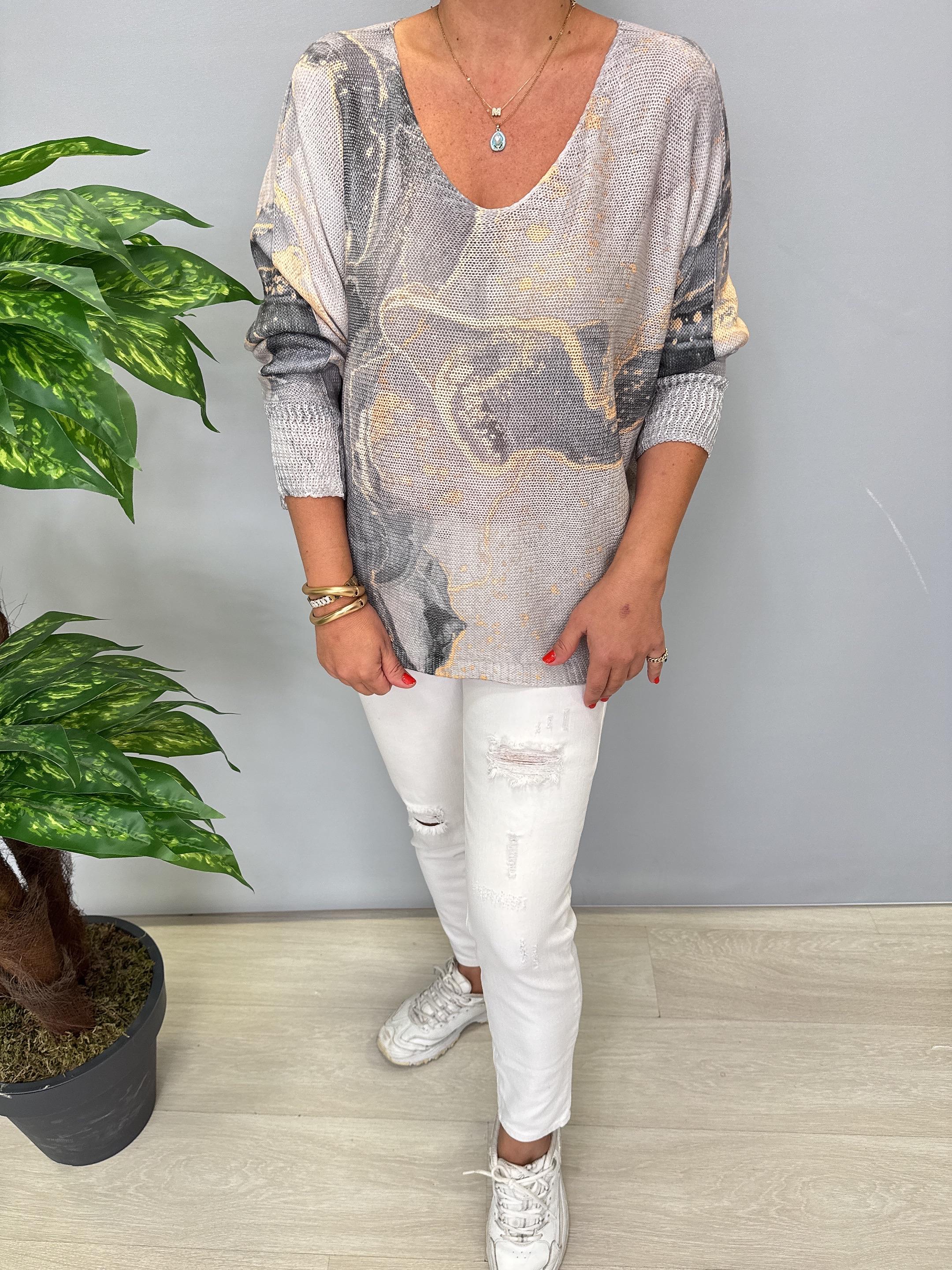 3285 Italyan V Yaka Merserize Bluz 