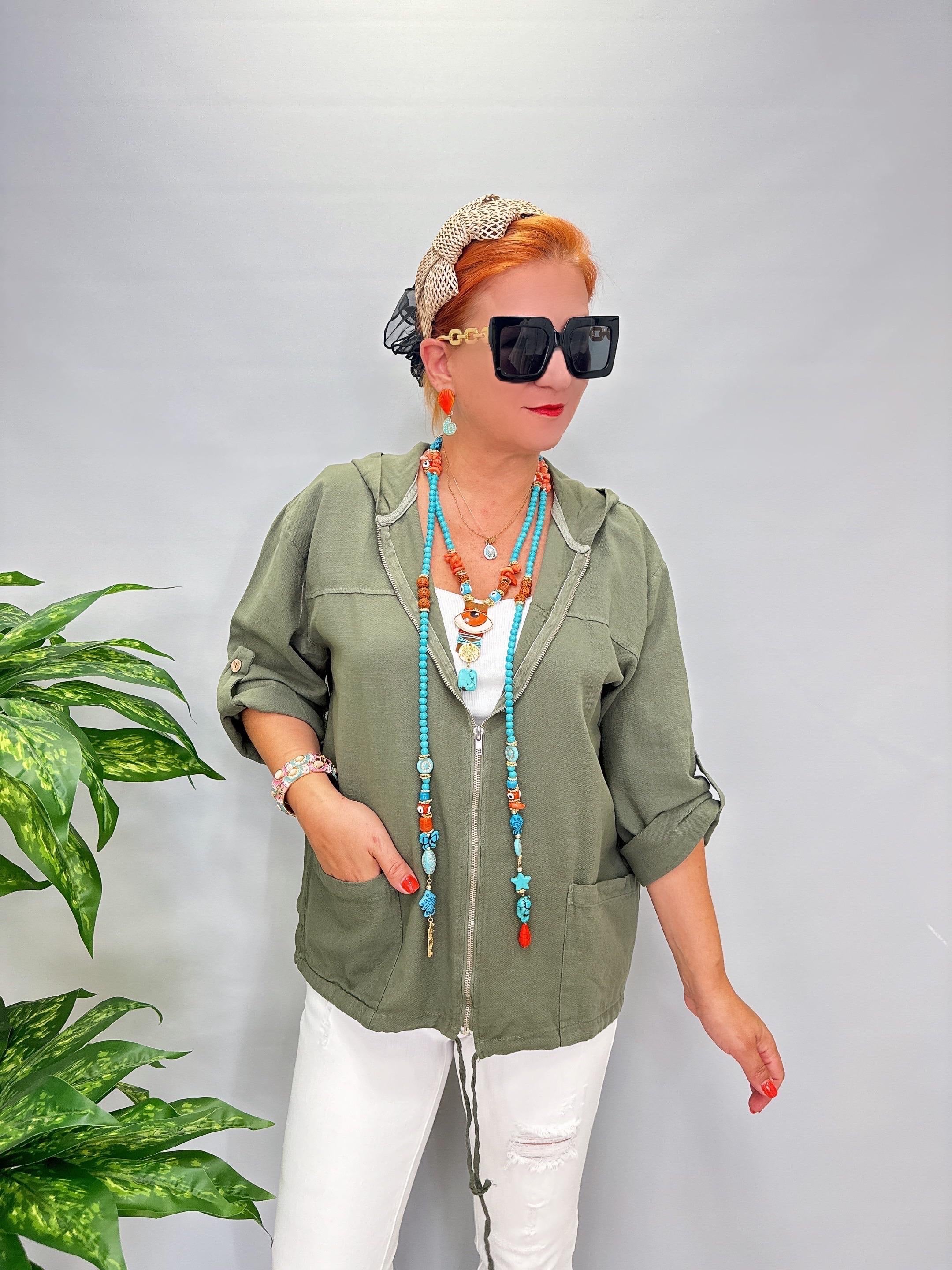 3340 Tok Yapıda  Pamuklu Mevsimlik Ceket Yeşil