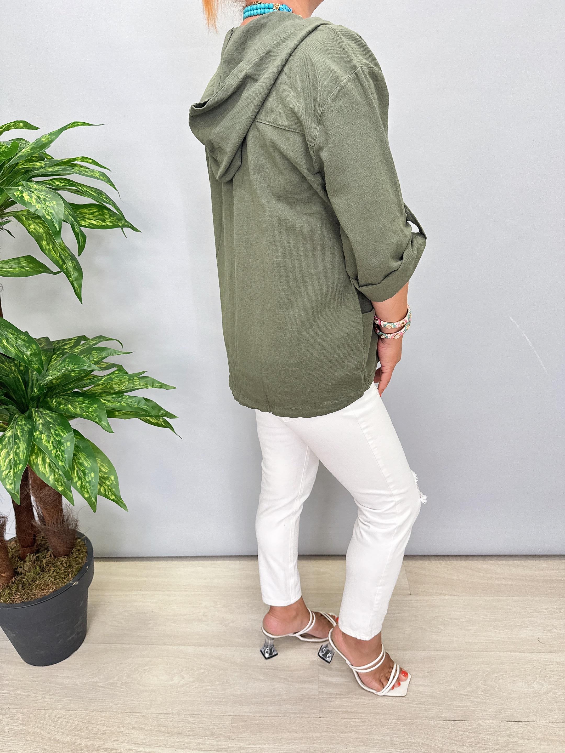 3340 Tok Yapıda  Pamuklu Mevsimlik Ceket Yeşil