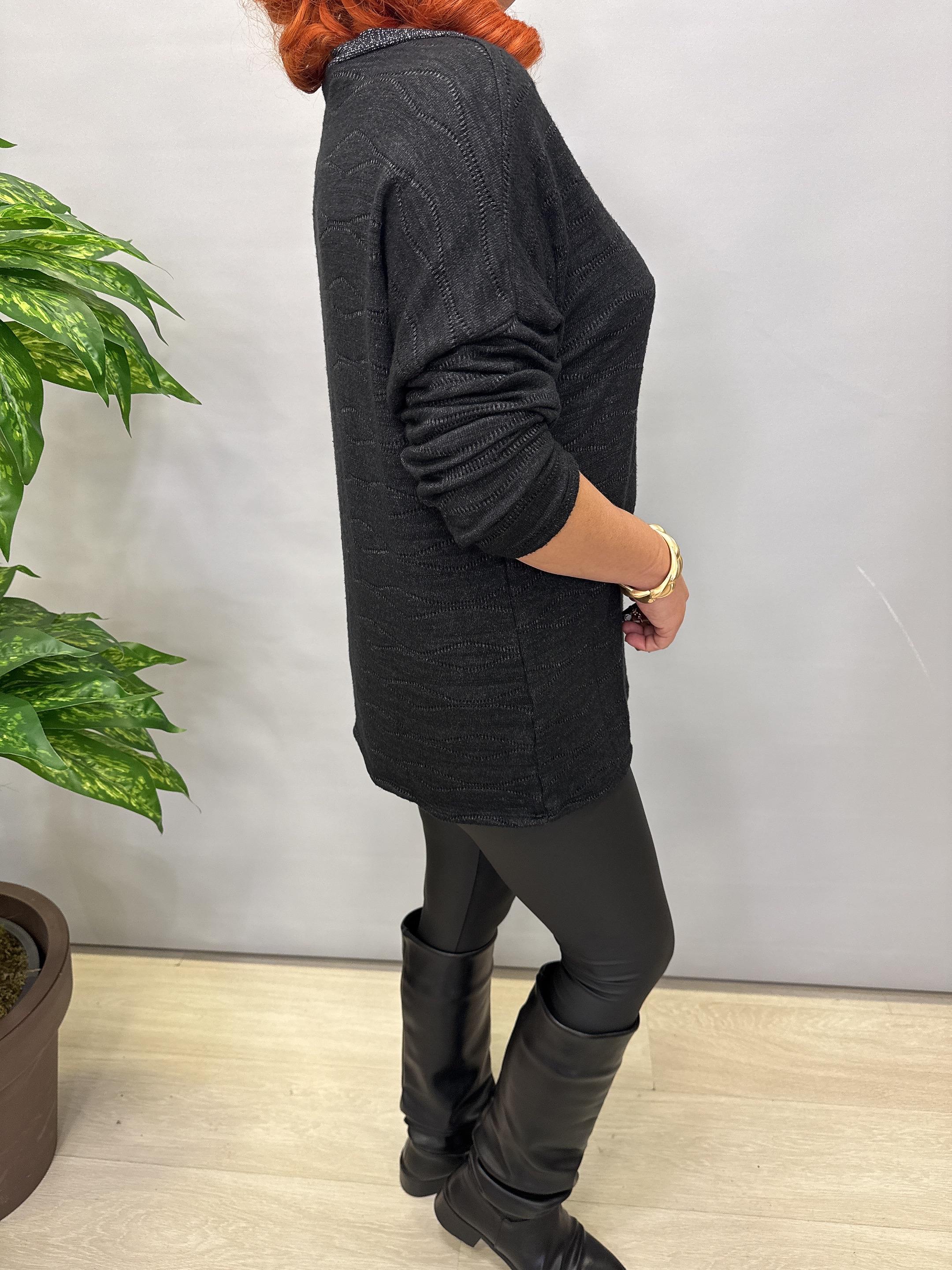 3345 Italyan İnce Sim Detay Triko Bluz Siyah