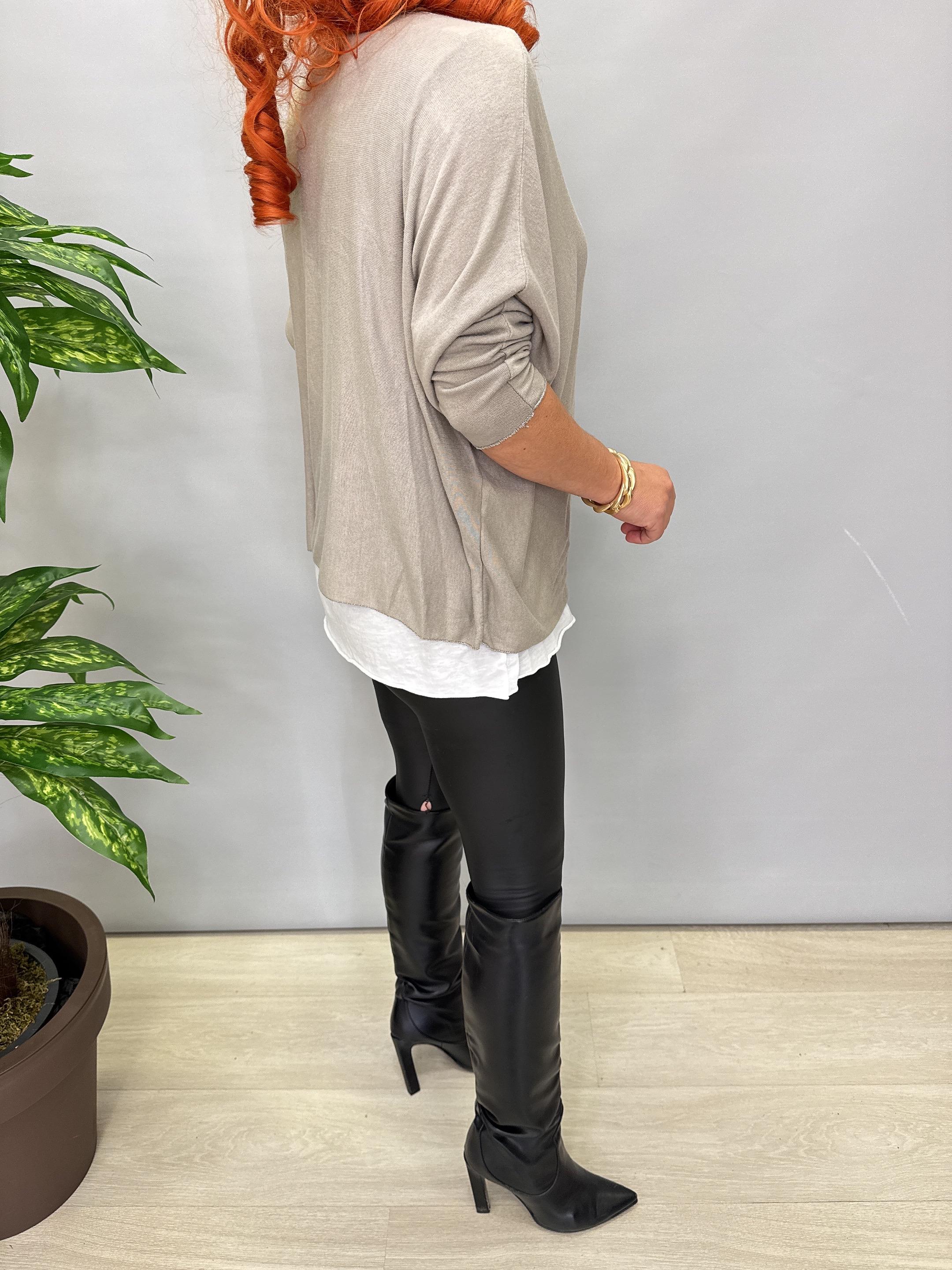 3541 Kolye hediyeli Triko Bluz Bej