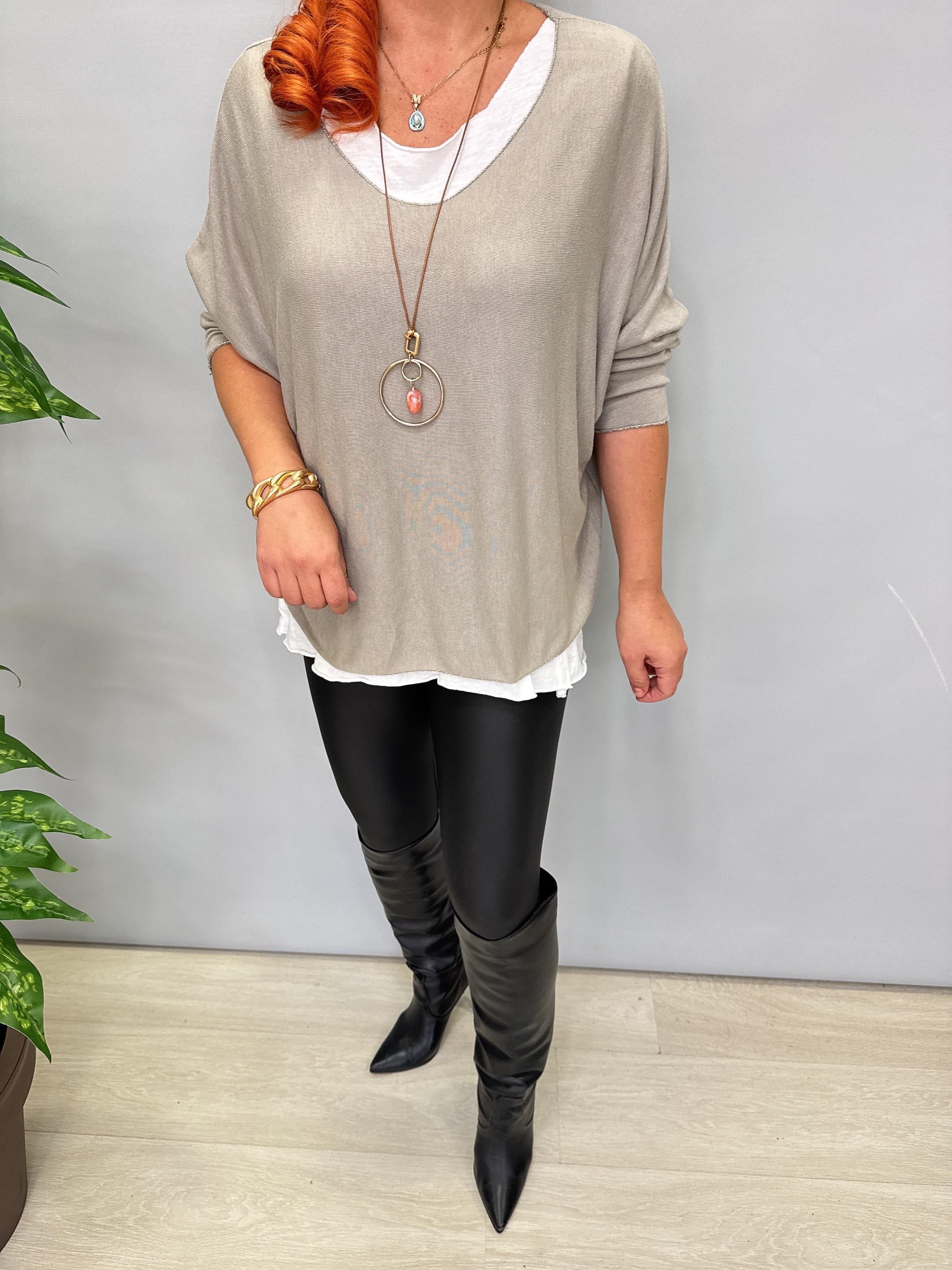 3541 Kolye hediyeli Triko Bluz Bej