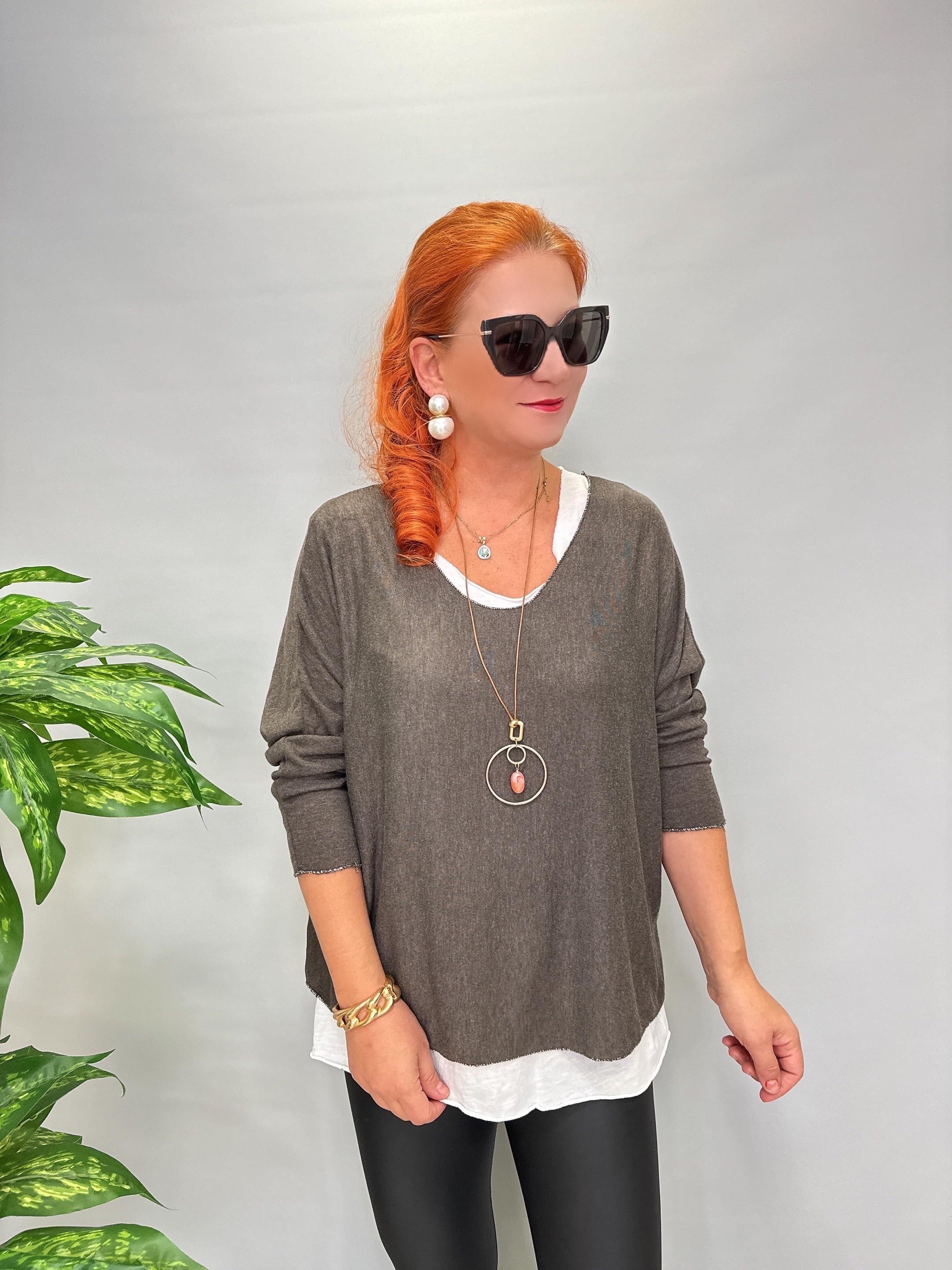 3541 Kolye hediyeli Triko Bluz Kahve