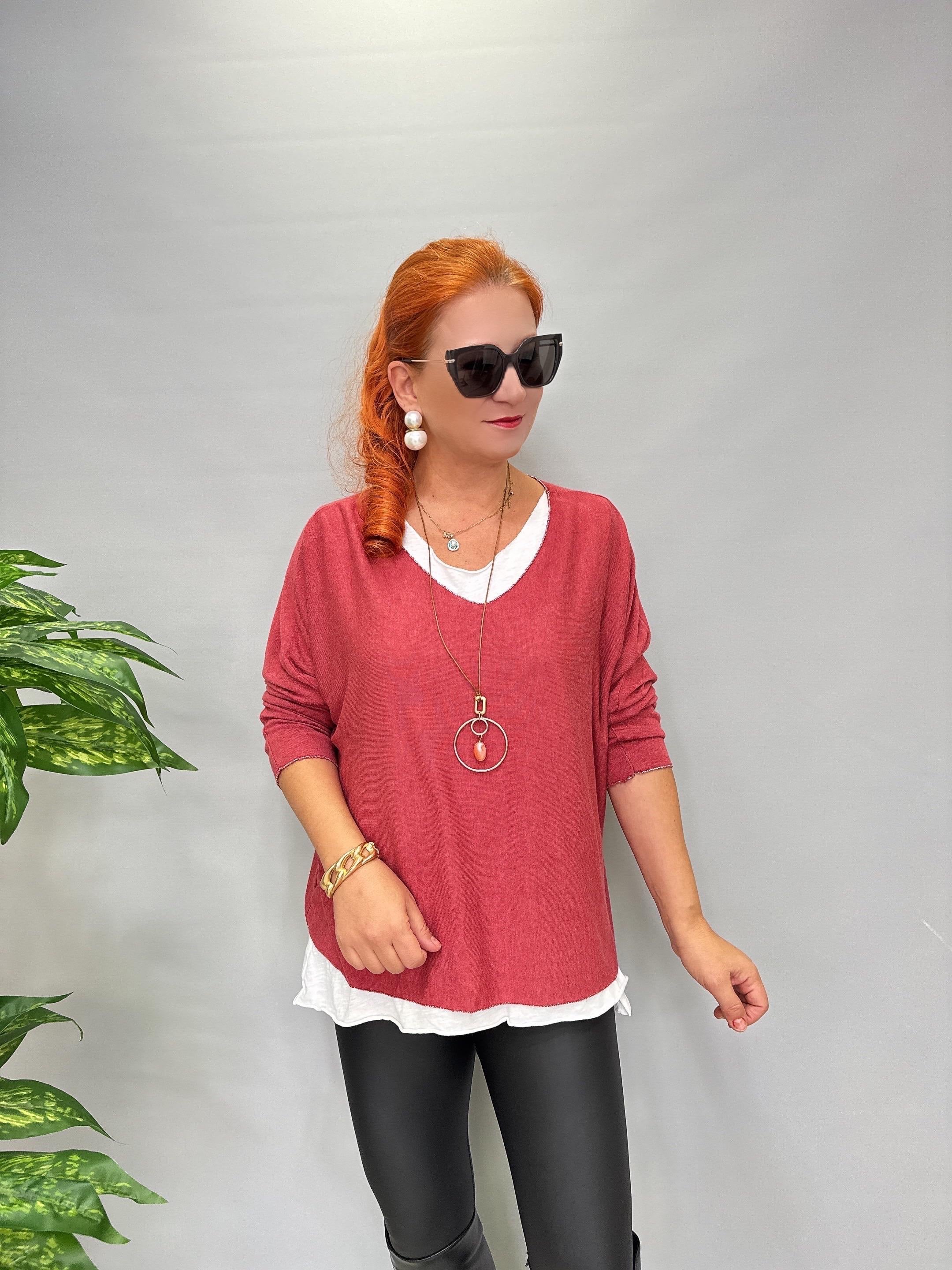 3541 Kolye hediyeli Triko Bluz Mercan