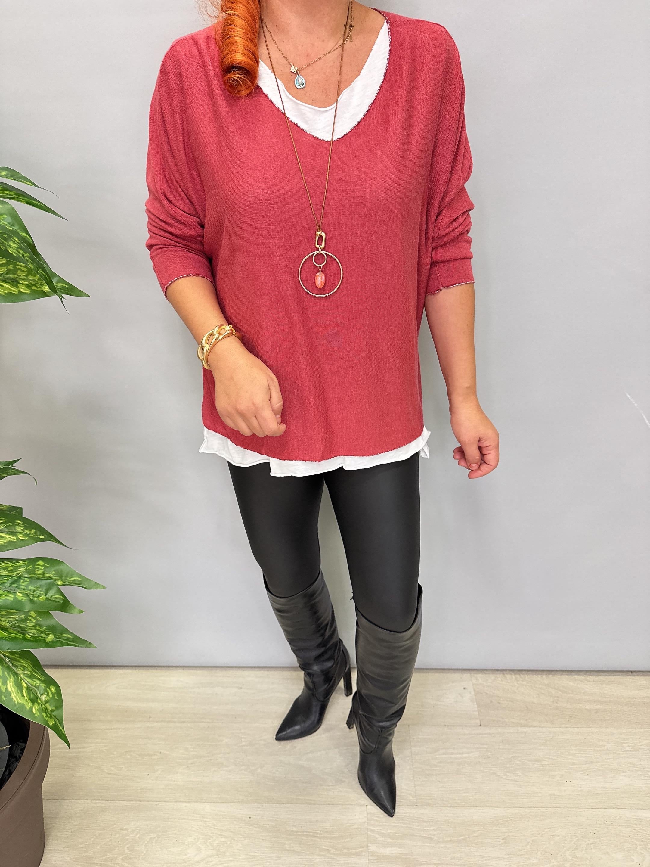 3541 Kolye hediyeli Triko Bluz Mercan