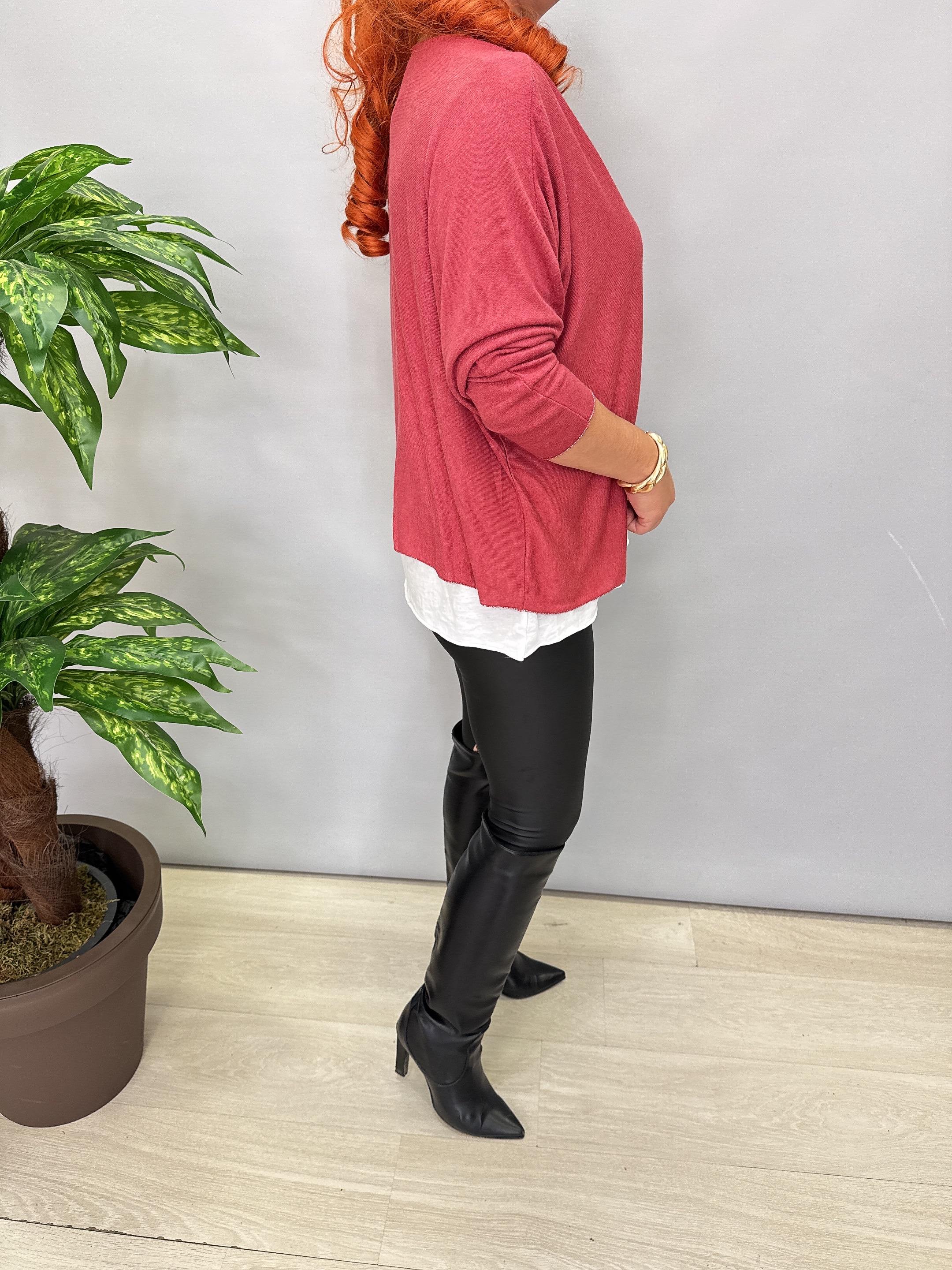 3541 Kolye hediyeli Triko Bluz Mercan