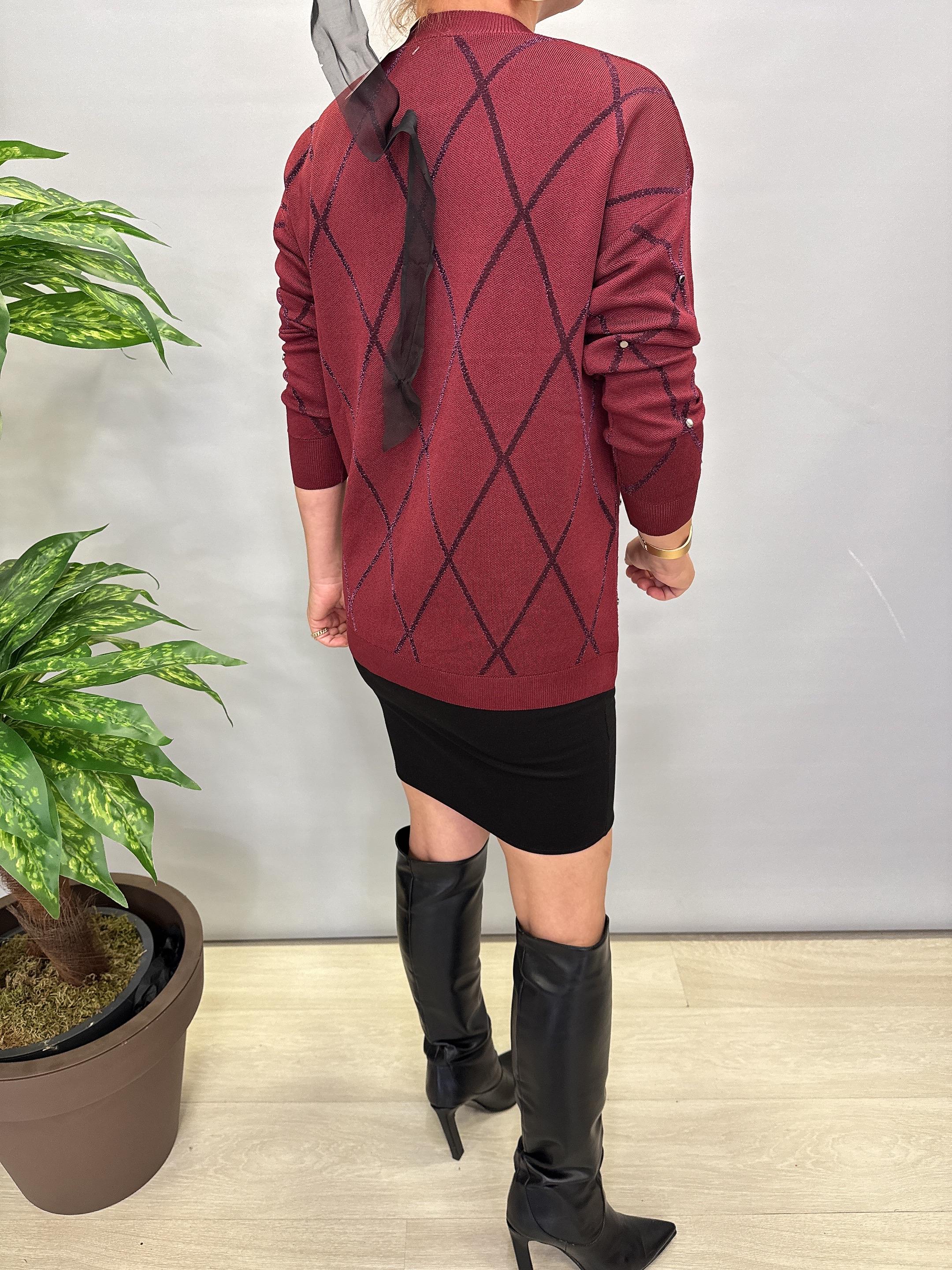 3554 Trok Detaylı Triko Bordo