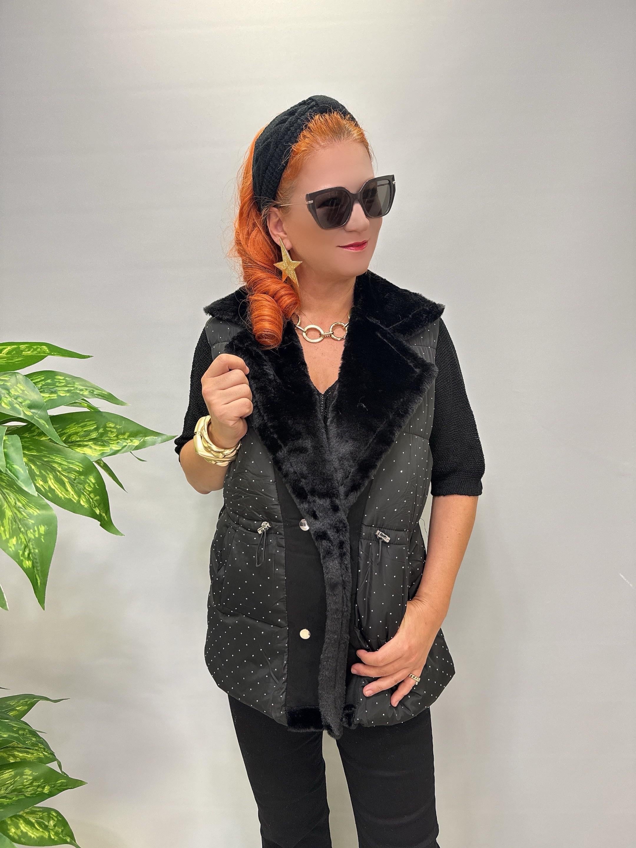 3570 Taş Detay Şişme Yelek Siyah