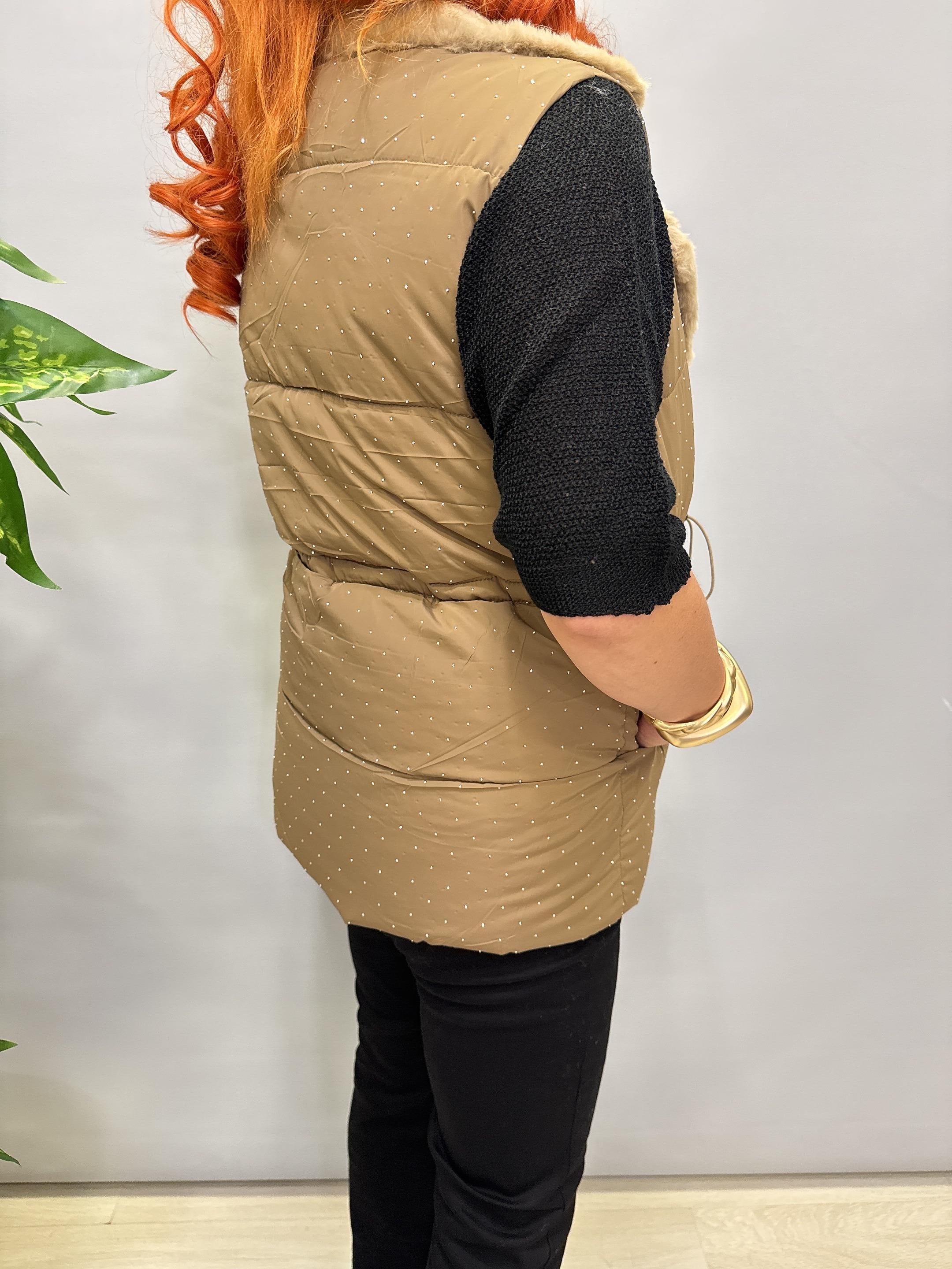 3570 Taş Detay Şişme Yelek Vizon