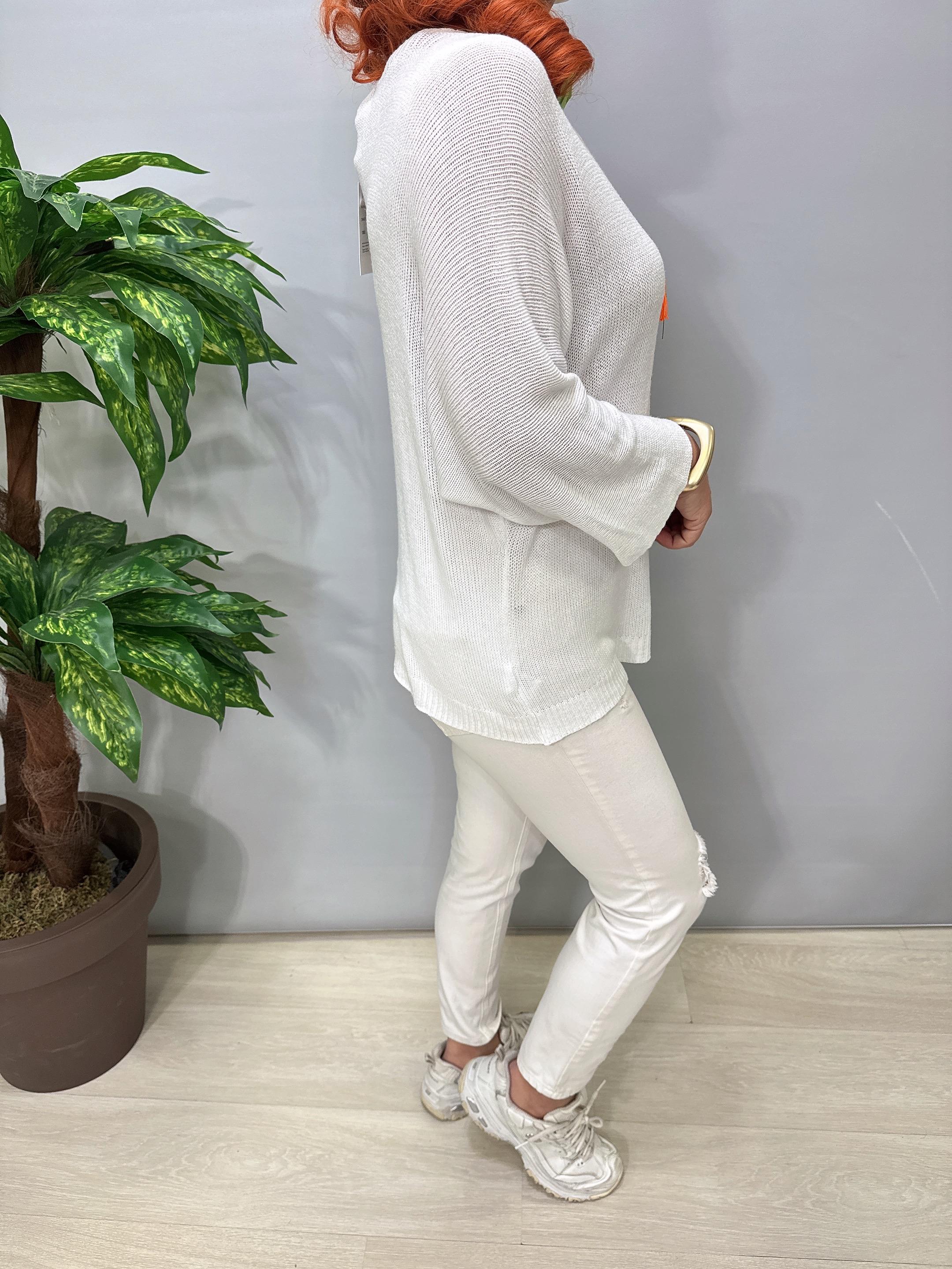 3690 Italyan Merserize Triko Bluz Beyaz