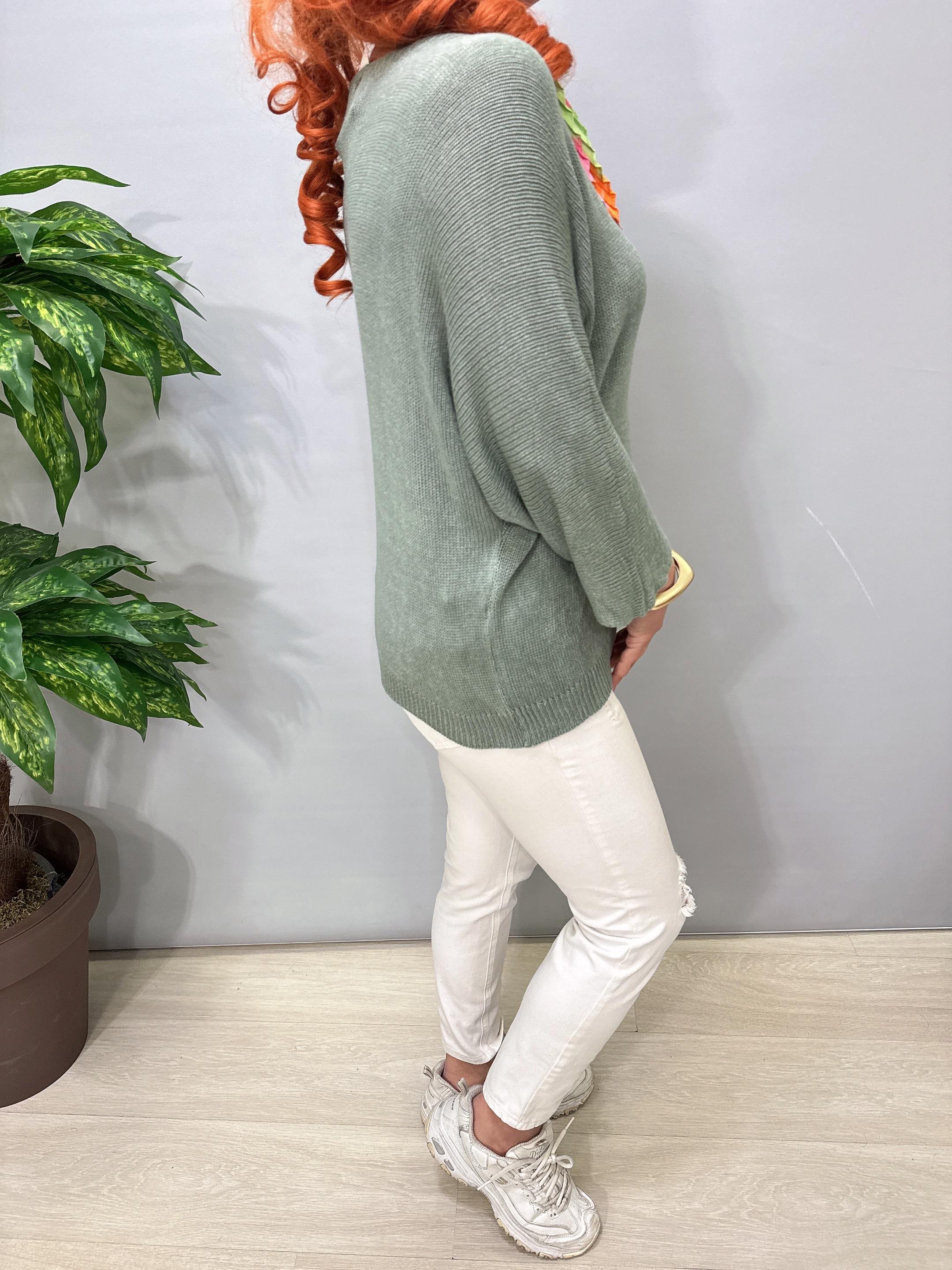 3690 Italyan Merserize Triko Bluz Haki