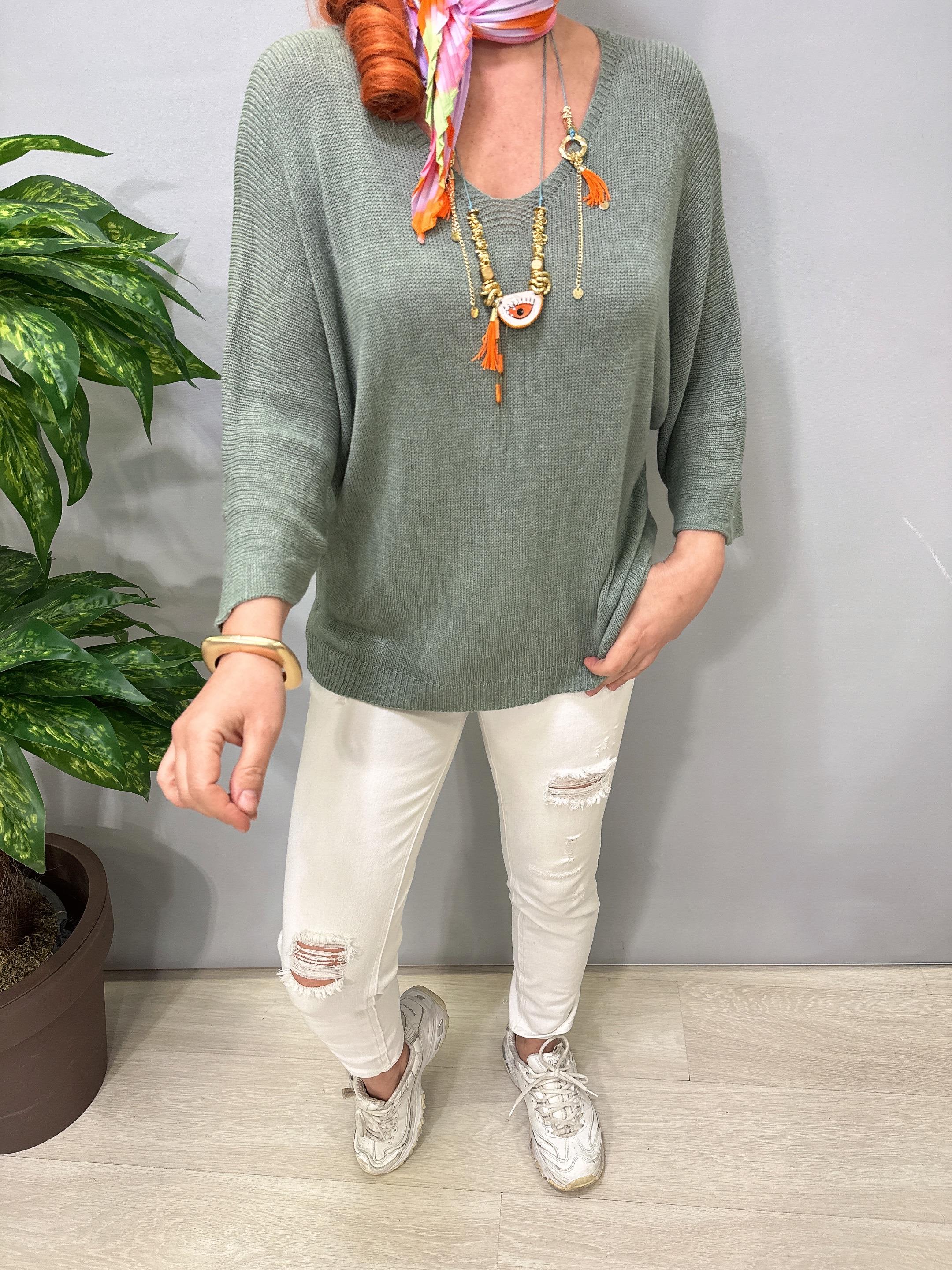 3690 Italyan Merserize Triko Bluz Haki