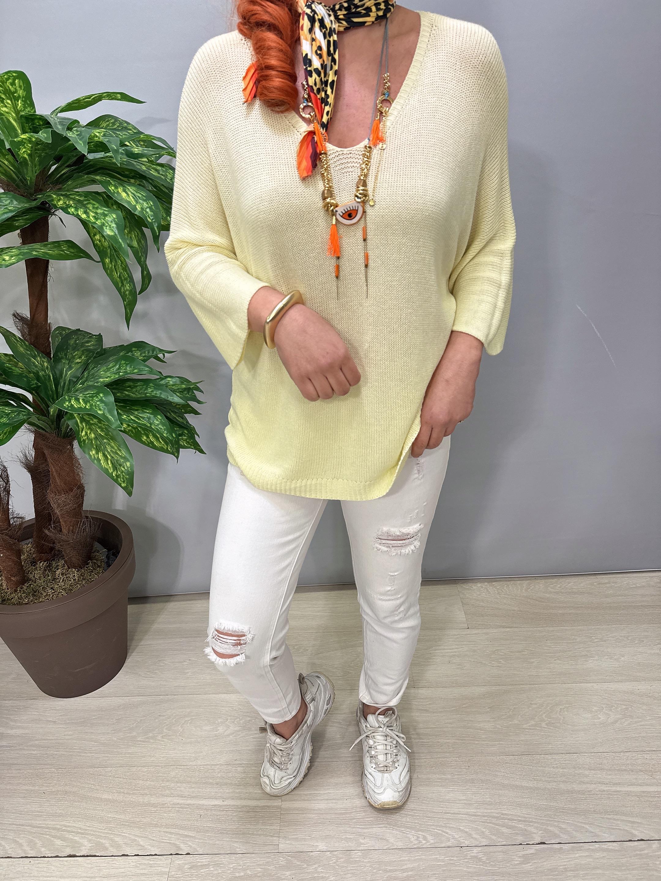 3690 Italyan Merserize Triko Bluz Sarı