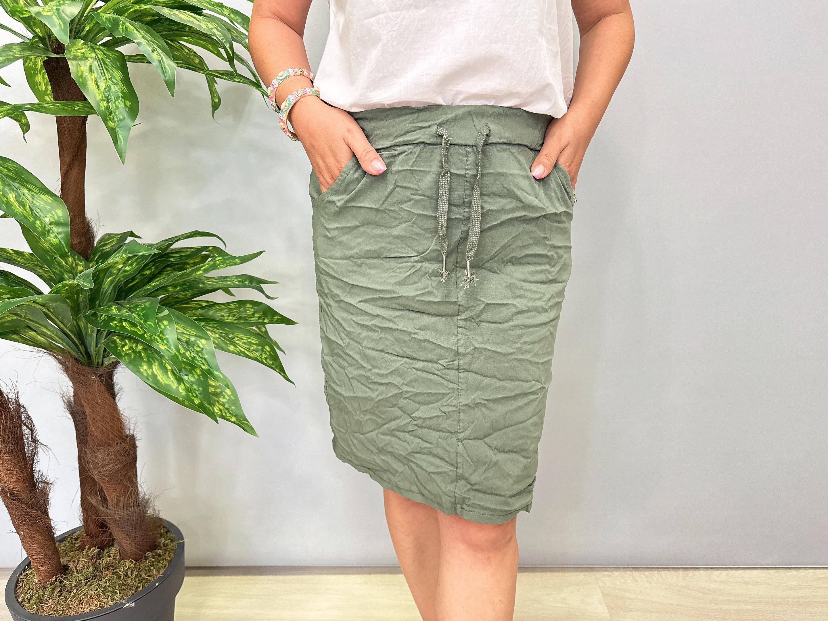 4040 Italyan Likralı Etek Haki