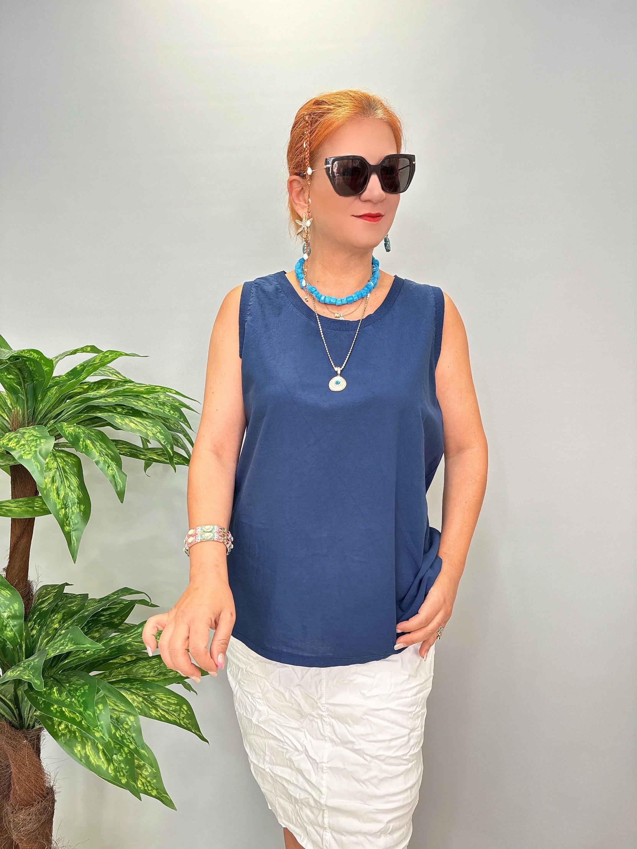 4042 Italyan Pamuklu Bluz Lacivert