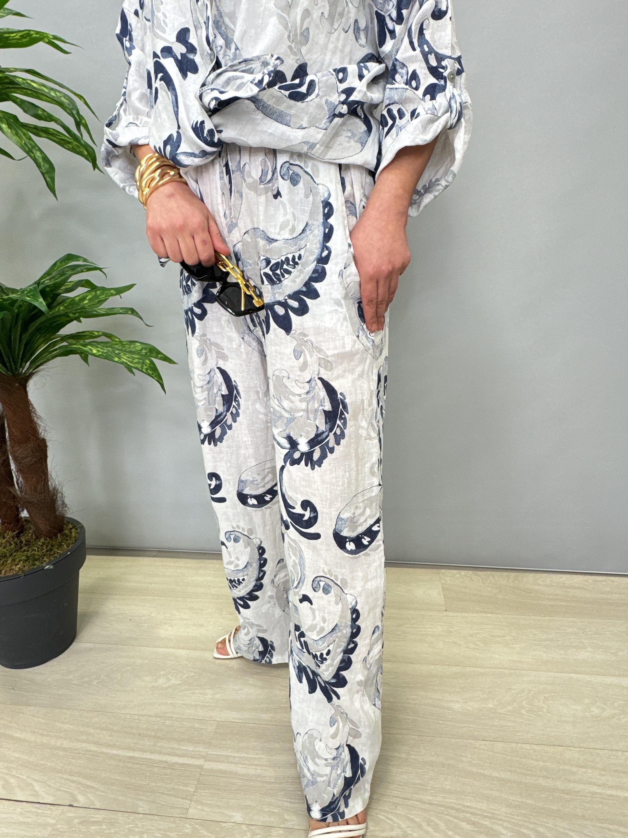 MNS 4085 DESENLİ KETEN TAKIM BEYAZ