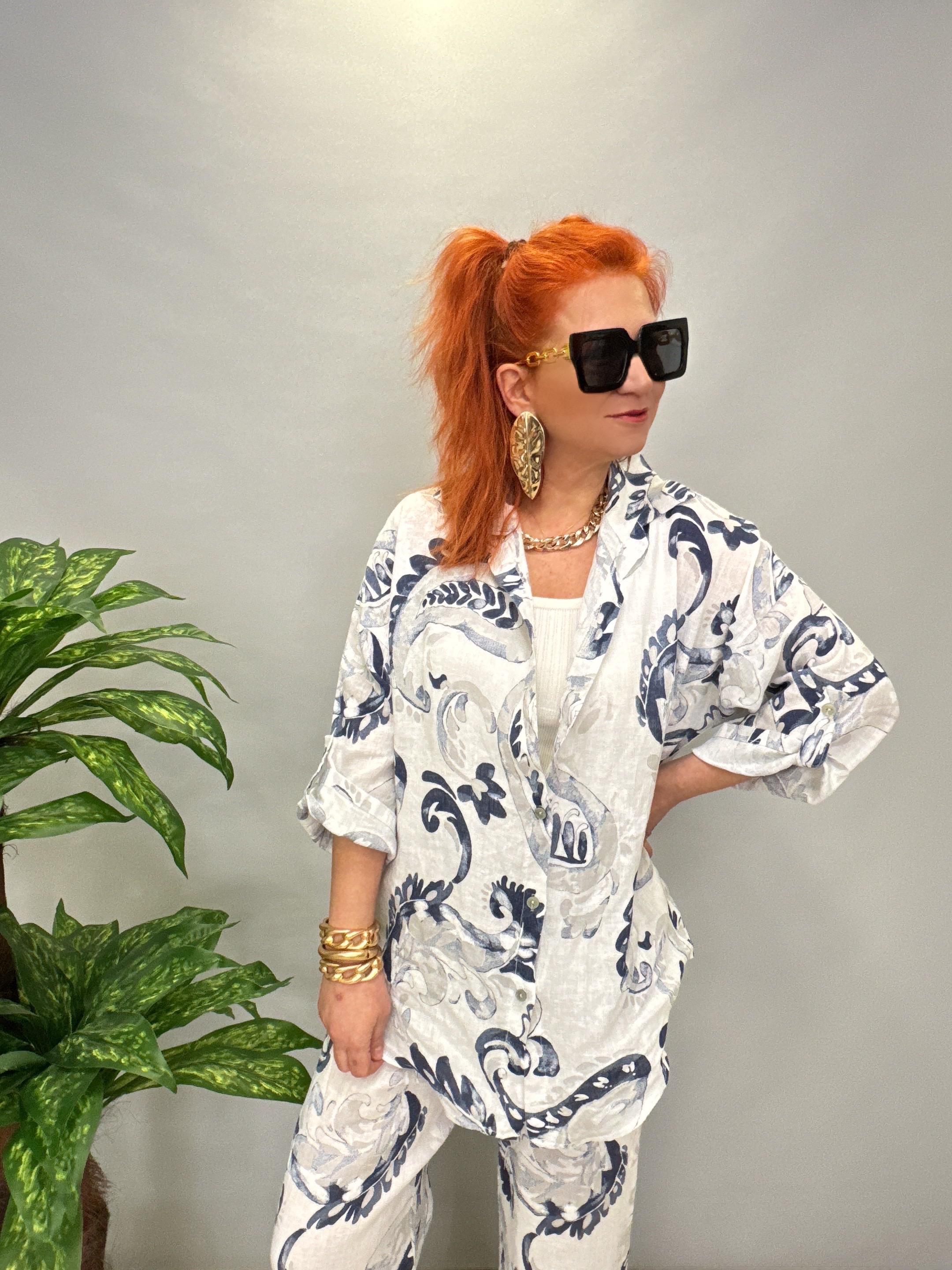 MNS 4085 DESENLİ KETEN TAKIM BEYAZ