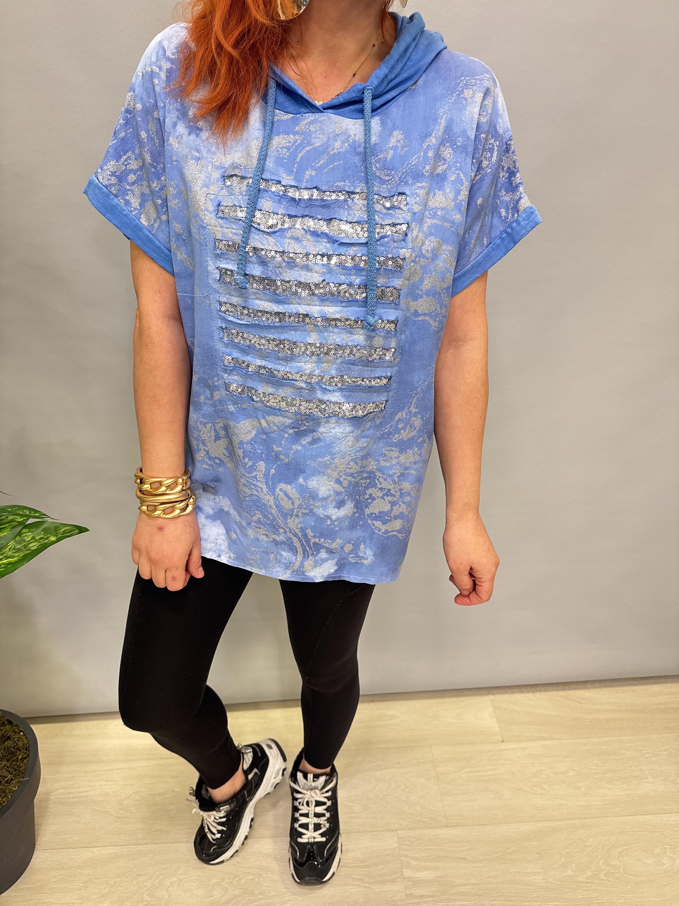 MNS 41085 İTALYAN PAYET DETAY BLUZ İNDİGO