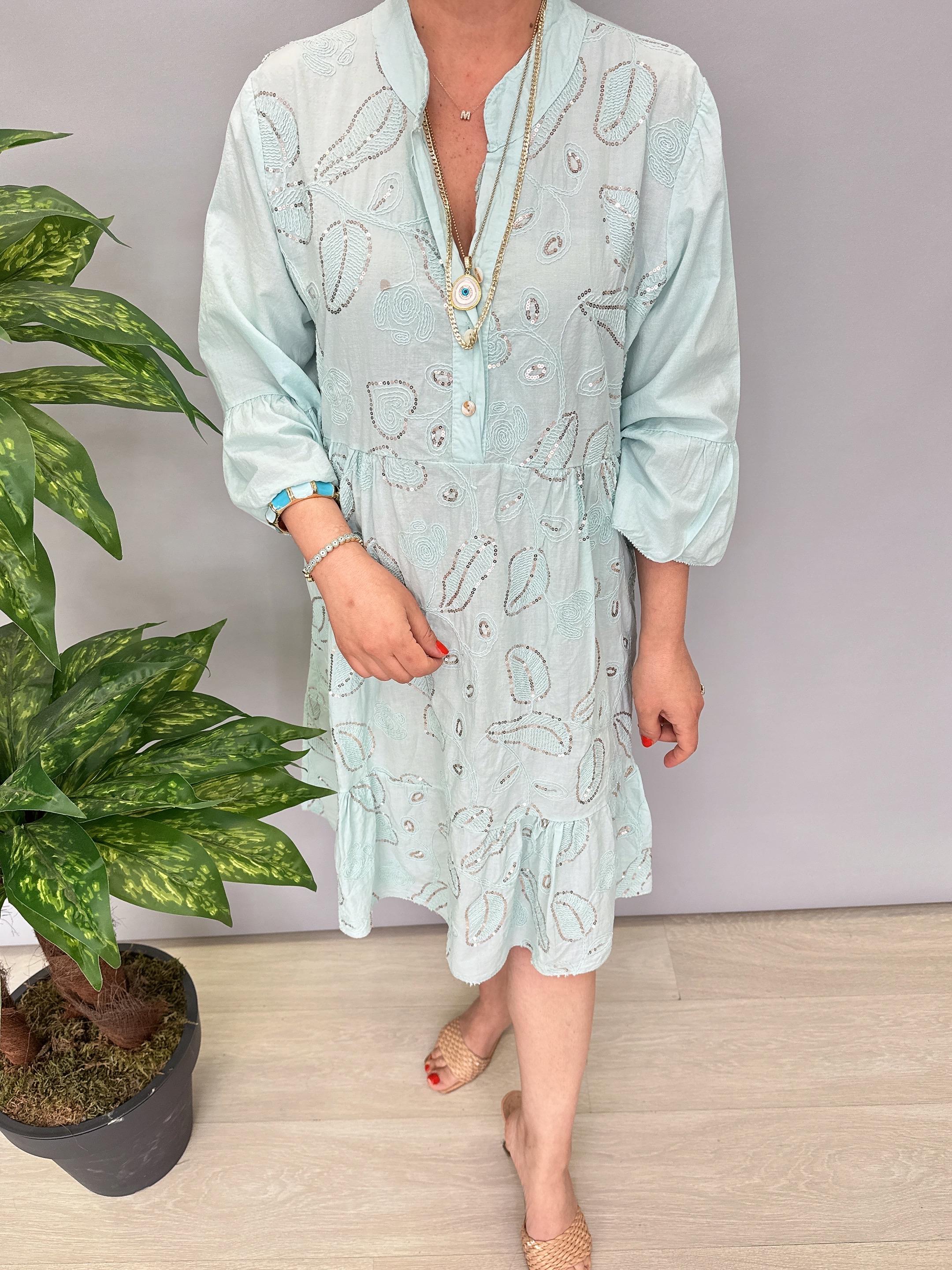 4110 Italyan Payet Detay Elbise Mint