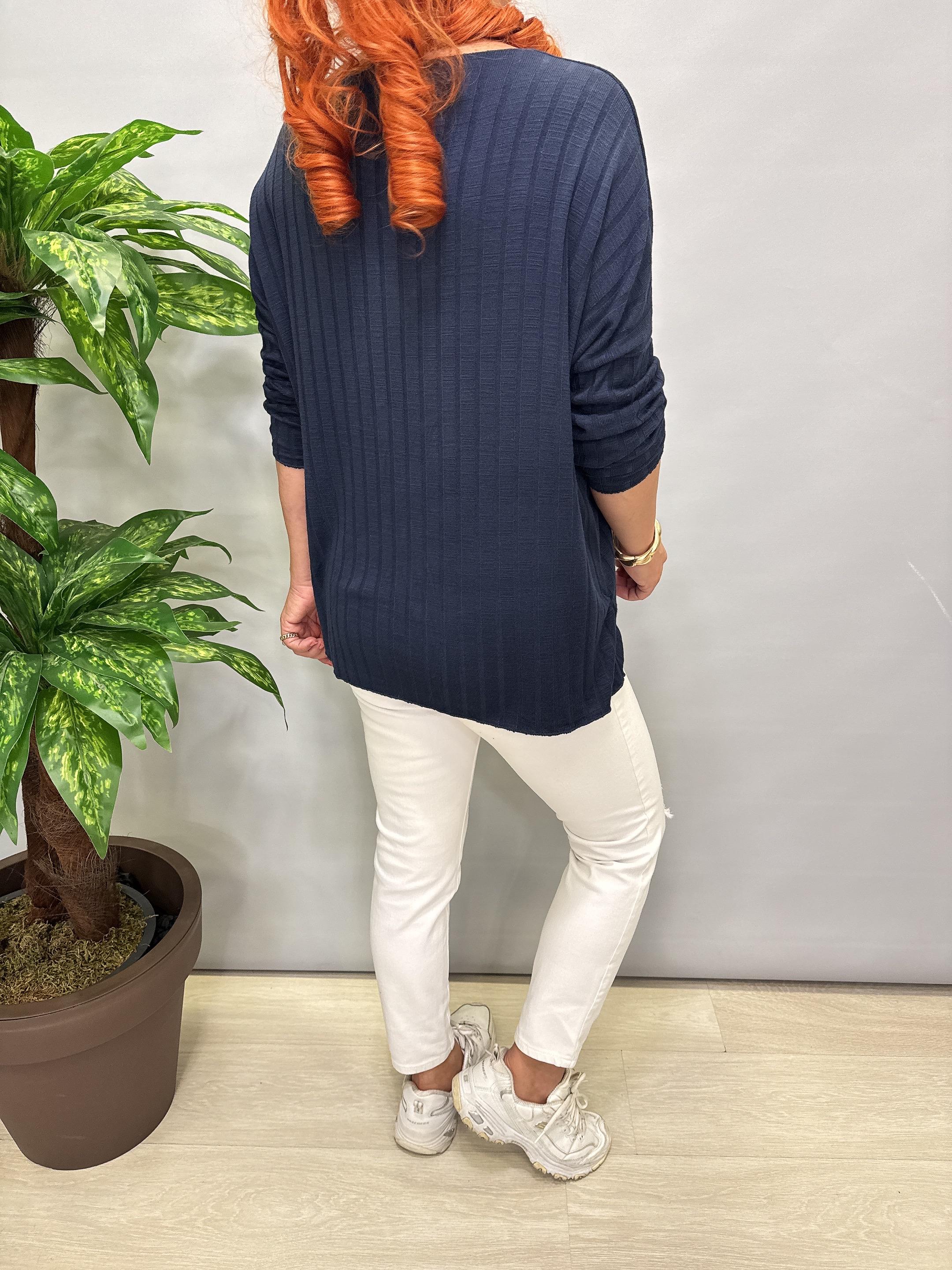 4141 Fitilli ince Triko bluz Lacivert