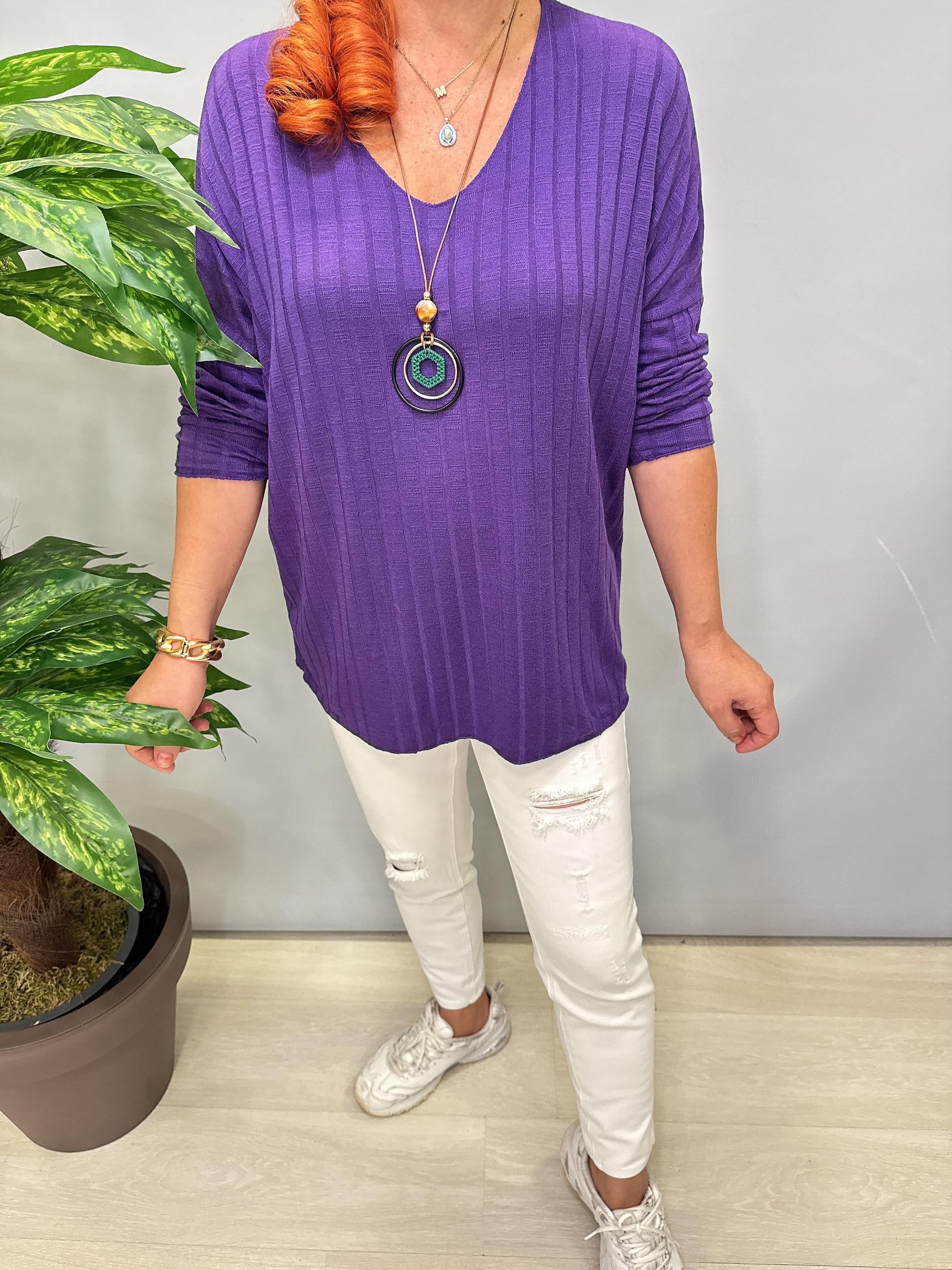 4141 Fitilli ince Triko bluz Mor