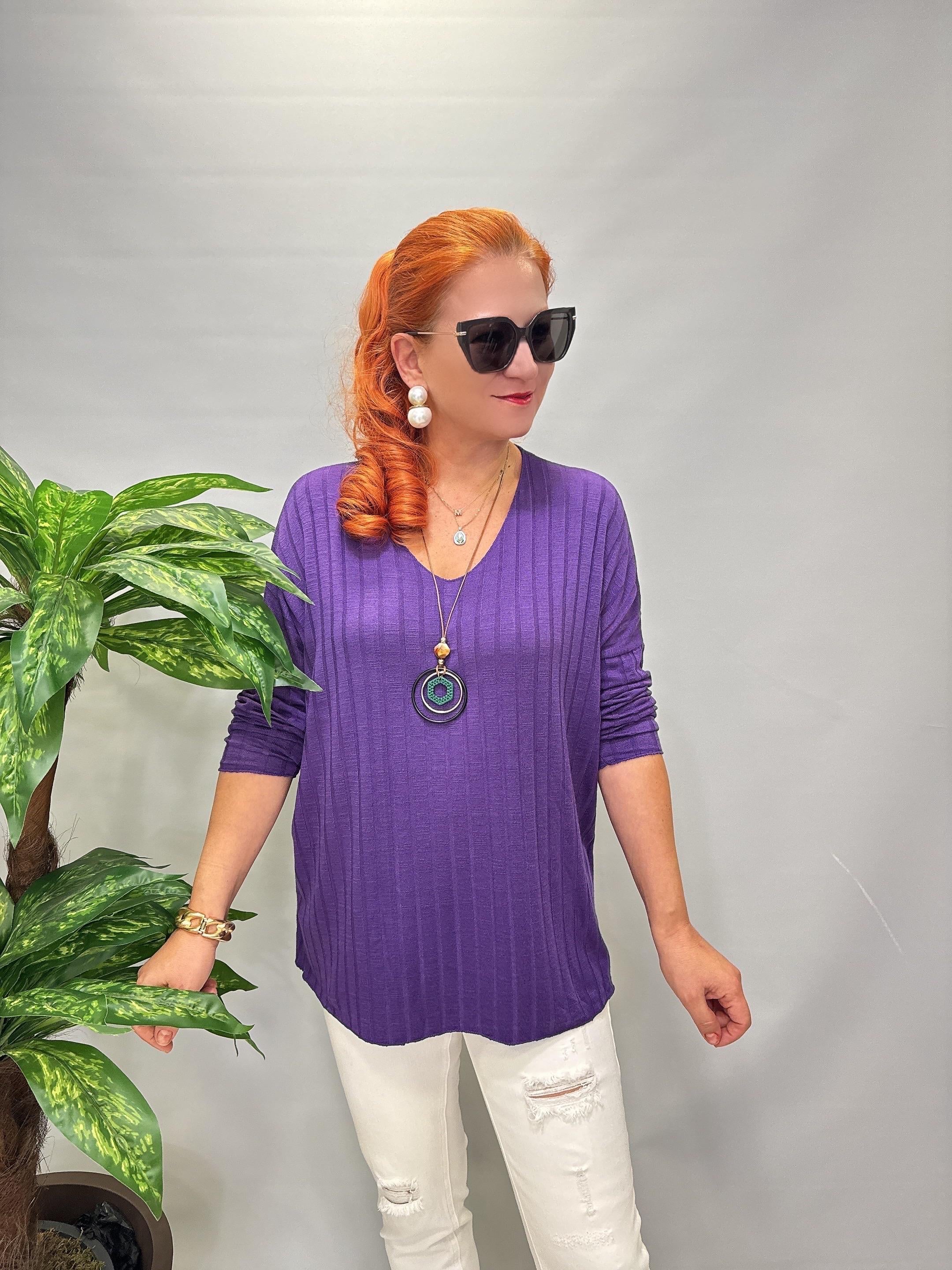 4141 Fitilli ince Triko bluz Mor