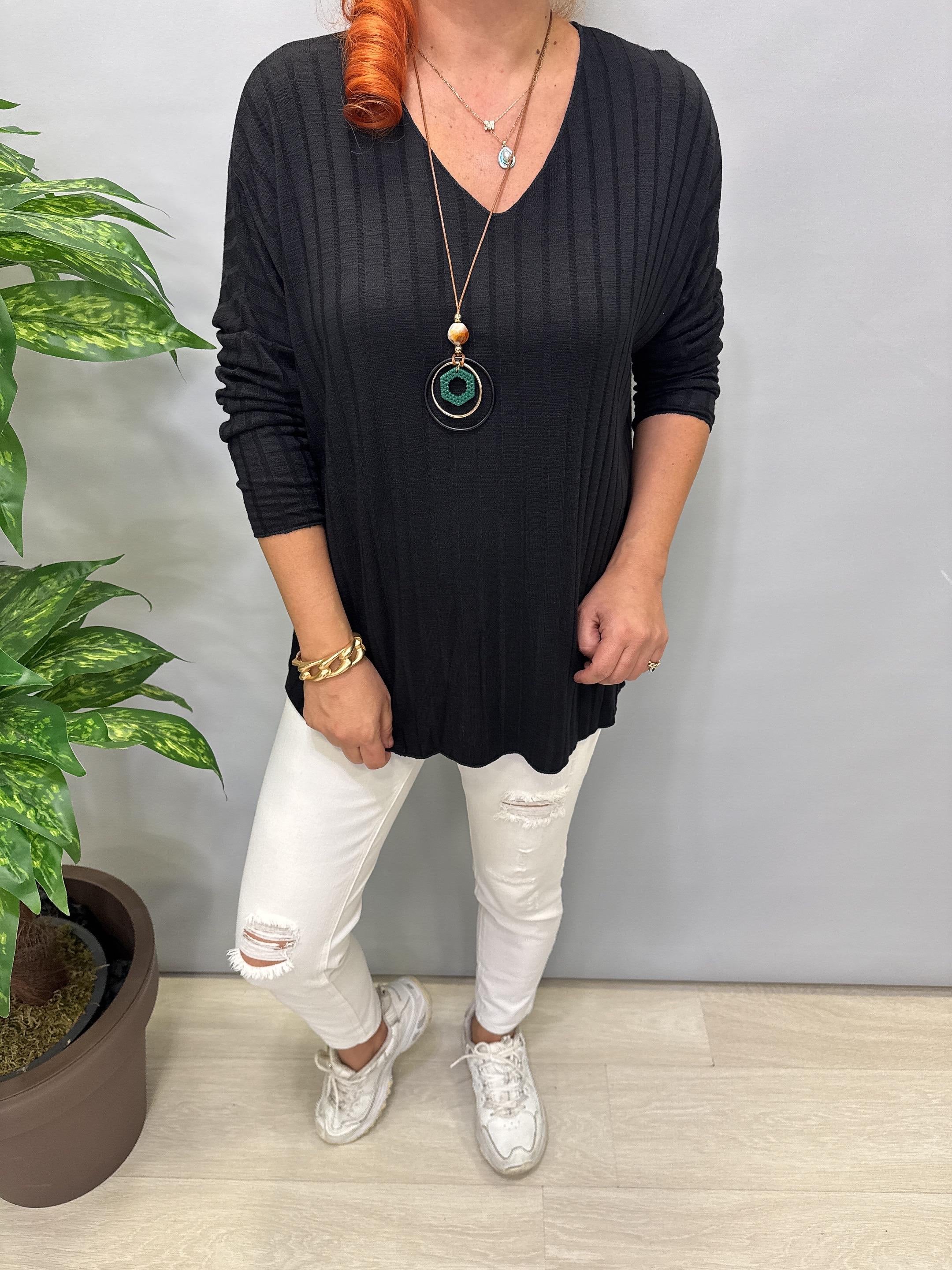 4141 Fitilli ince Triko bluz Siyah