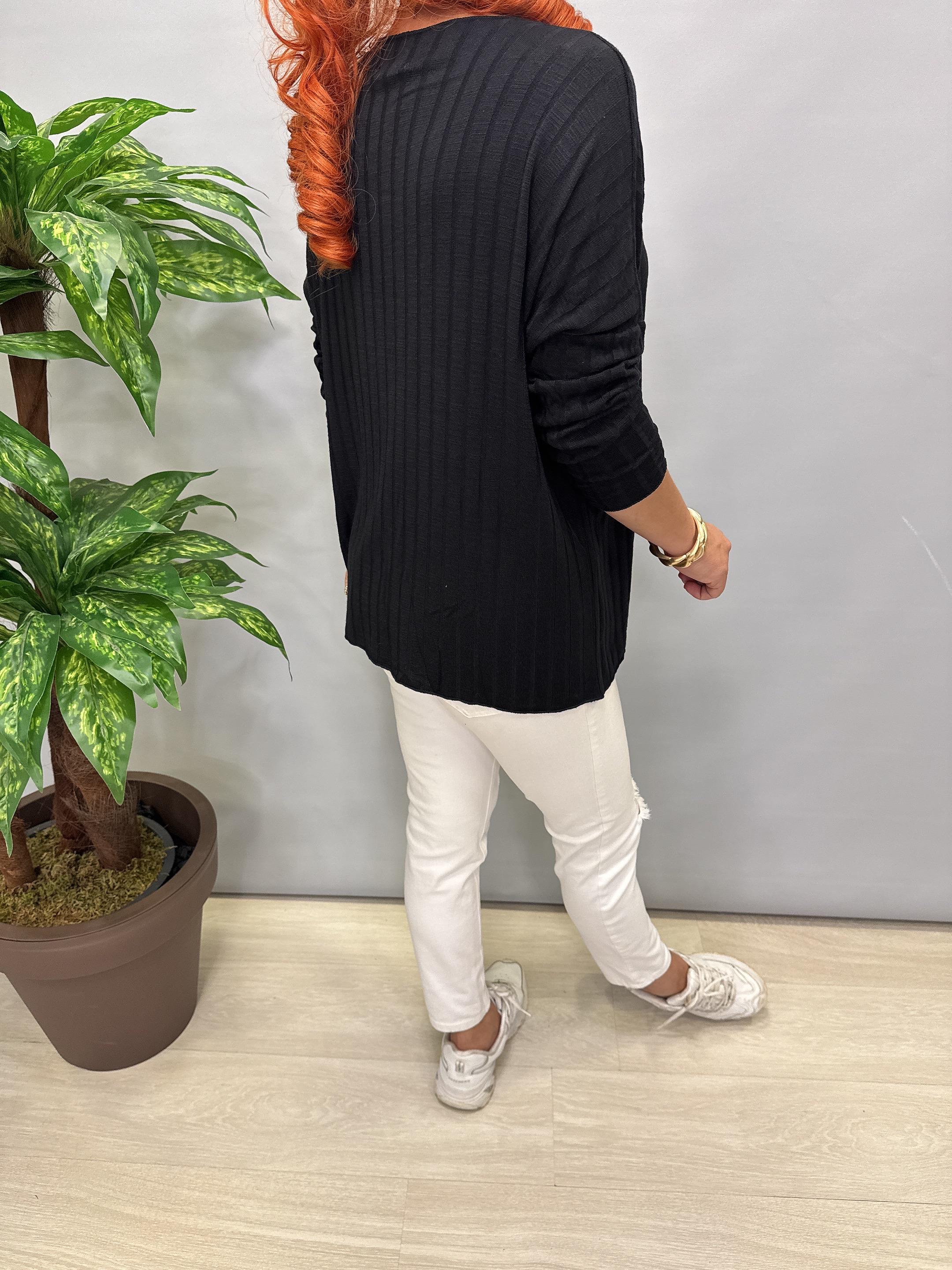 4141 Fitilli ince Triko bluz Siyah