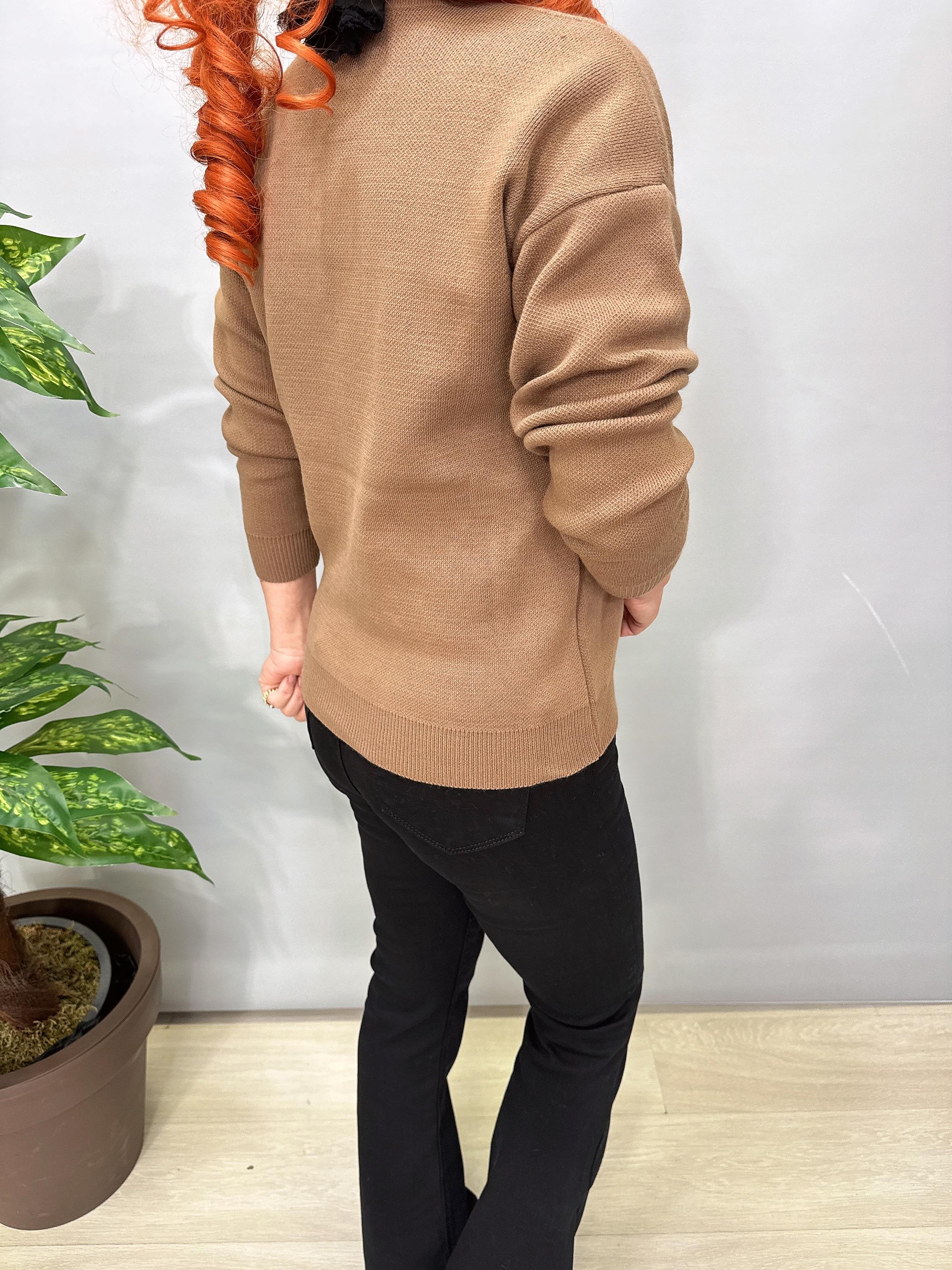 4313 Nakış Detaylı Triko Hırka Bluz Camel