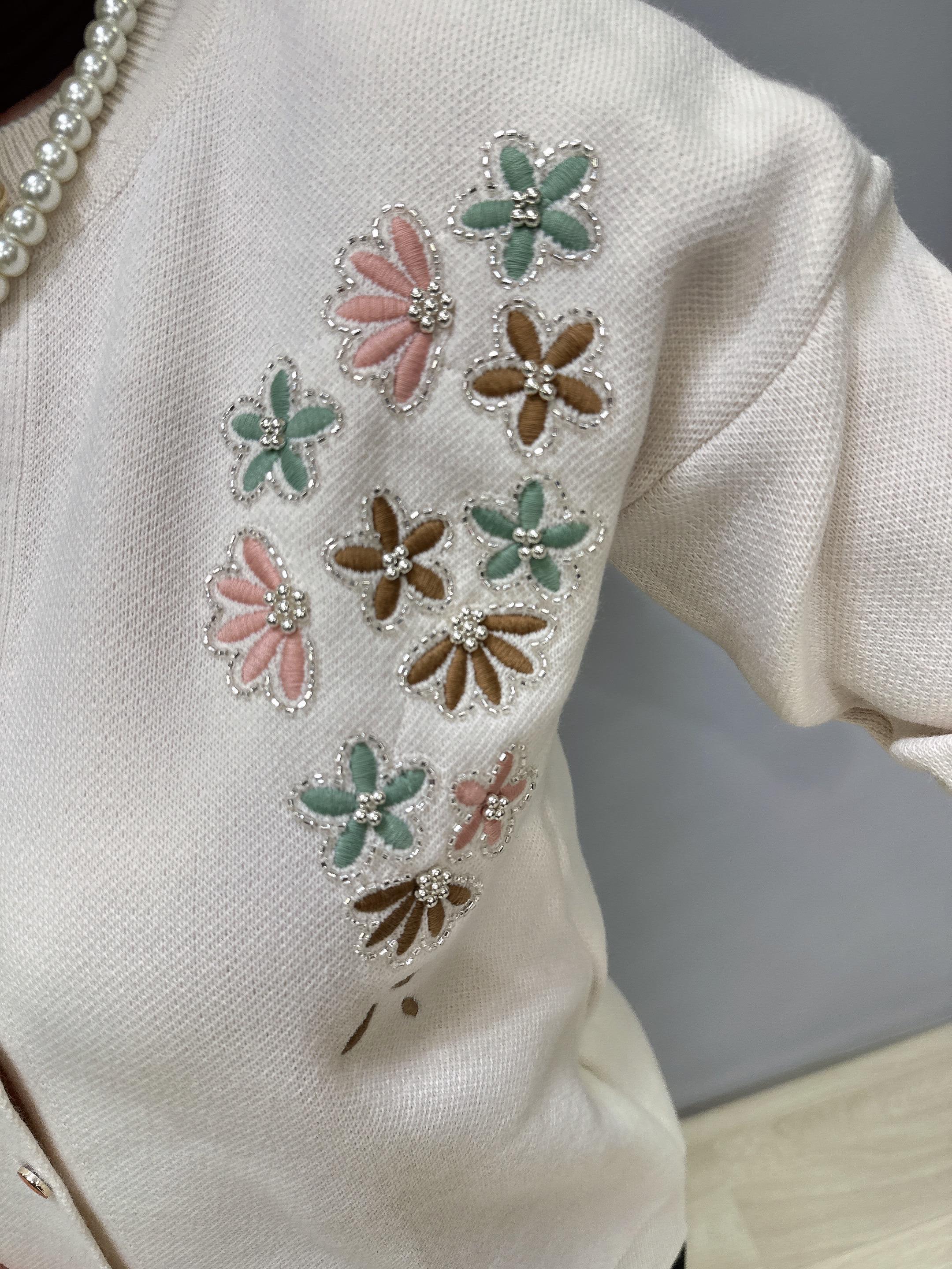 4313 Nakış Detaylı Triko Hırka Bluz Ekru