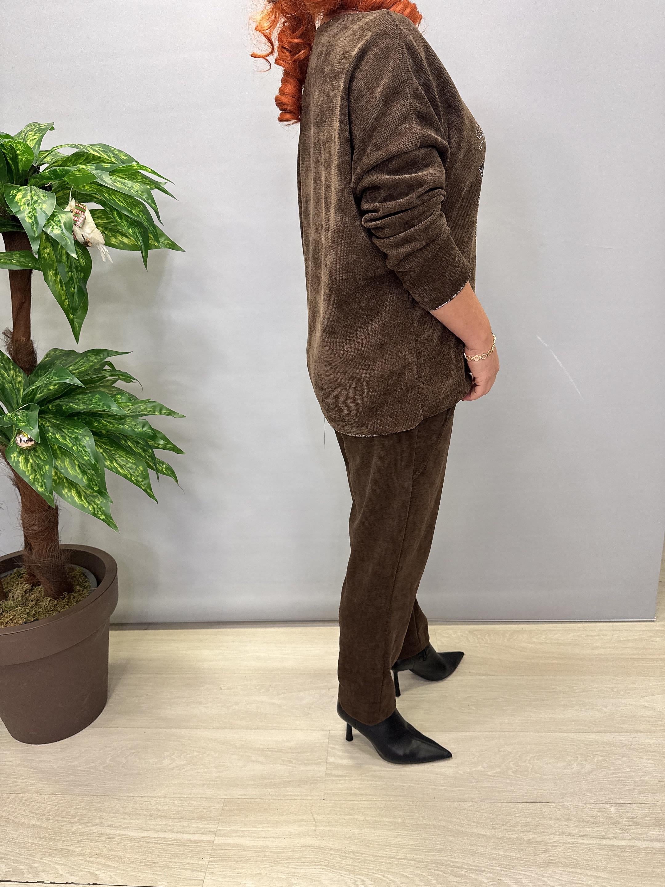 4375 Şönil Kadife Bluz Acı Kahve 